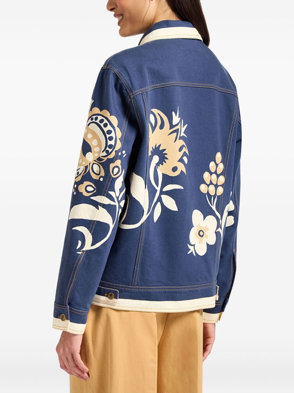 floral-print denim jacket - 3