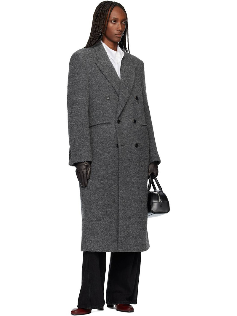 Tonywack Gray Textured Wool & Alpaca Fitted Double-Breasted Coat outlook