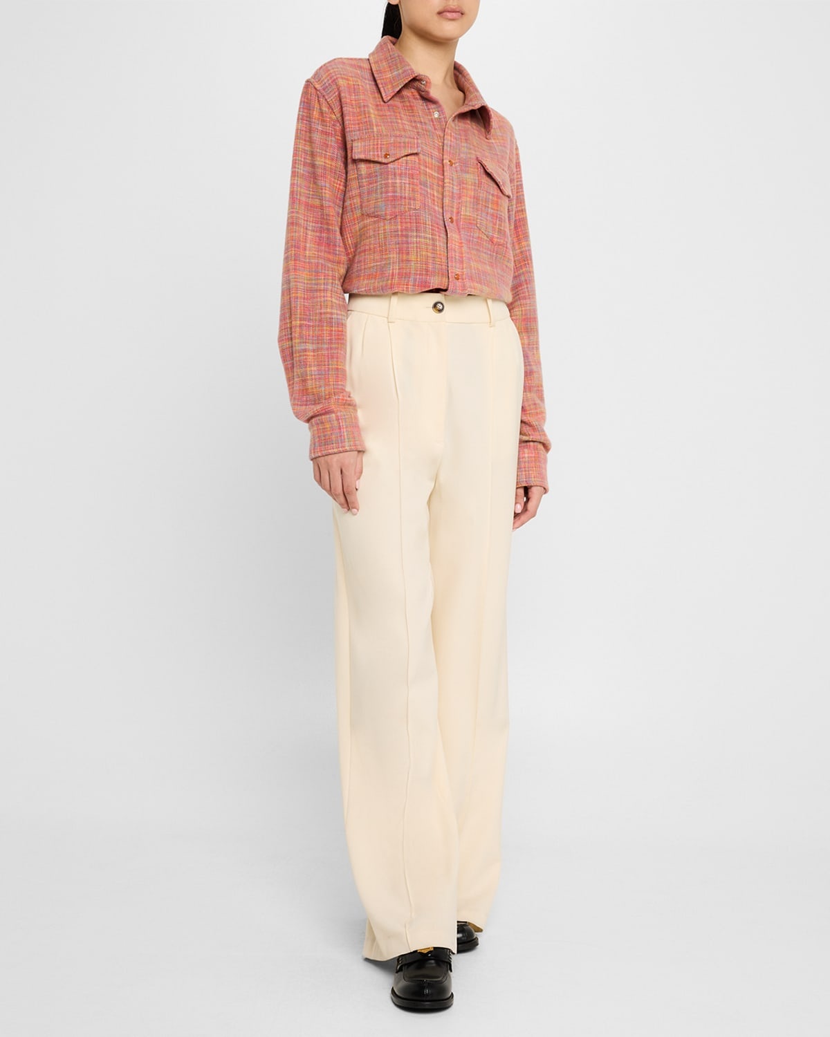 Flower Space Dye Tartan Cashmere Shirt Jacket - 2