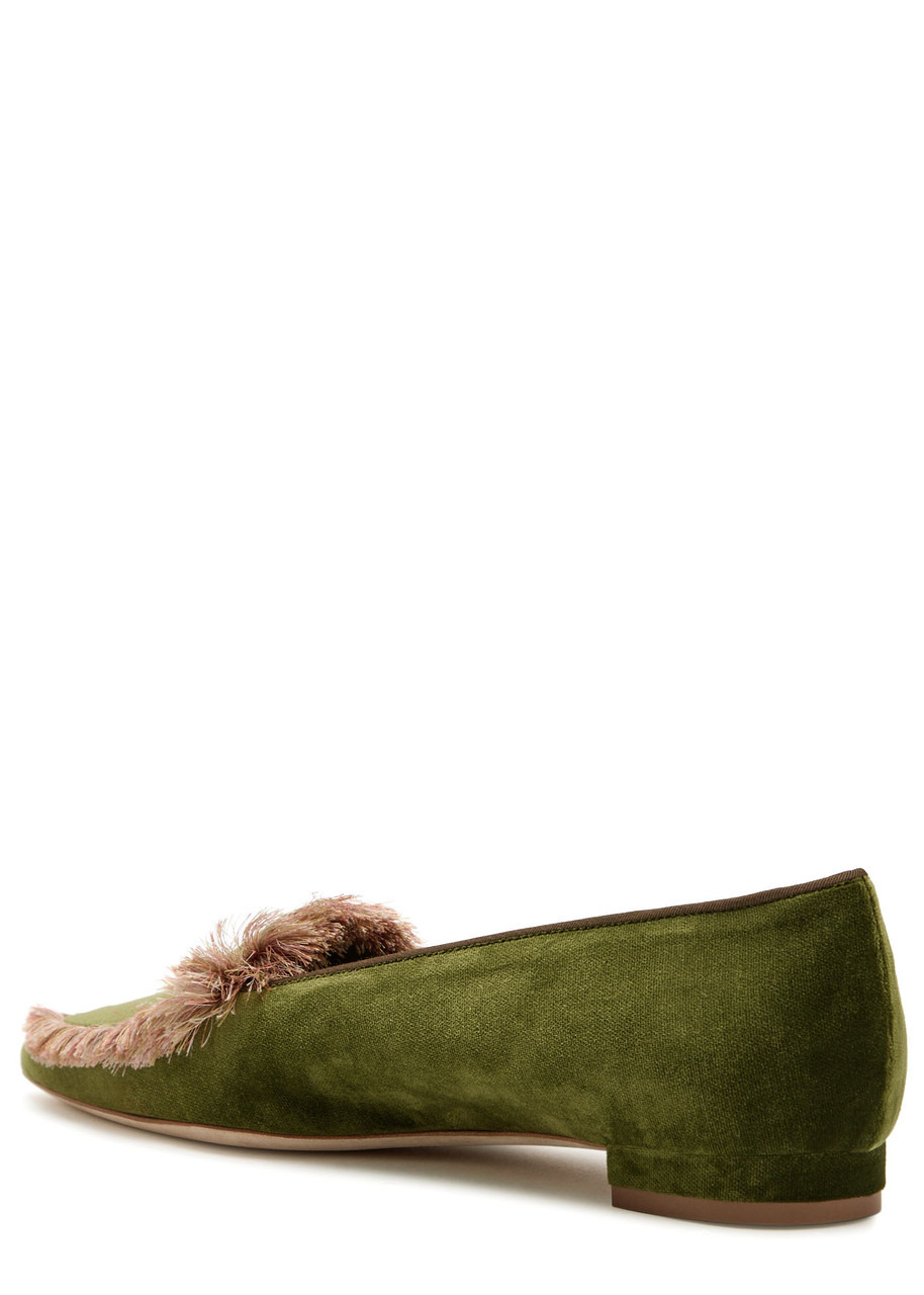 Manolo Blahnik Agofran Fringed Velvet Loafers - 2