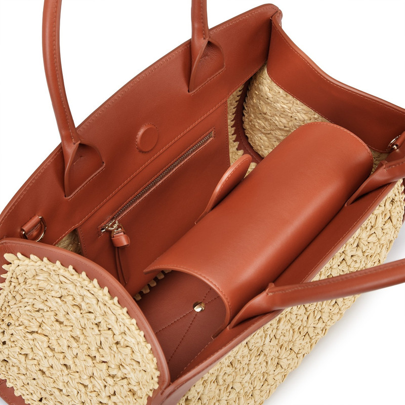 Brown leather and raffia handbag 4