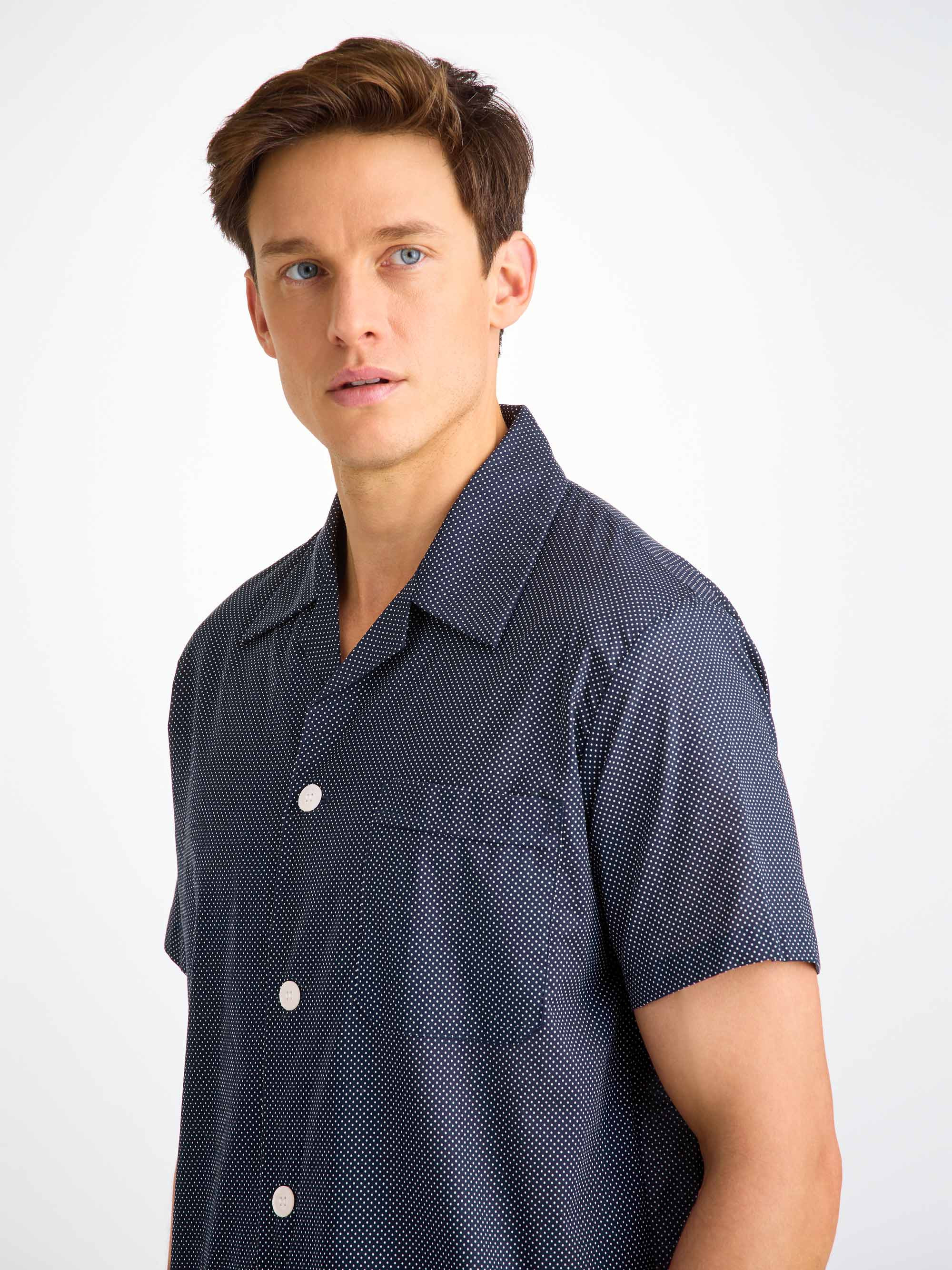 Men's Short Pyjamas Plaza 21 Cotton Batiste Navy - 7