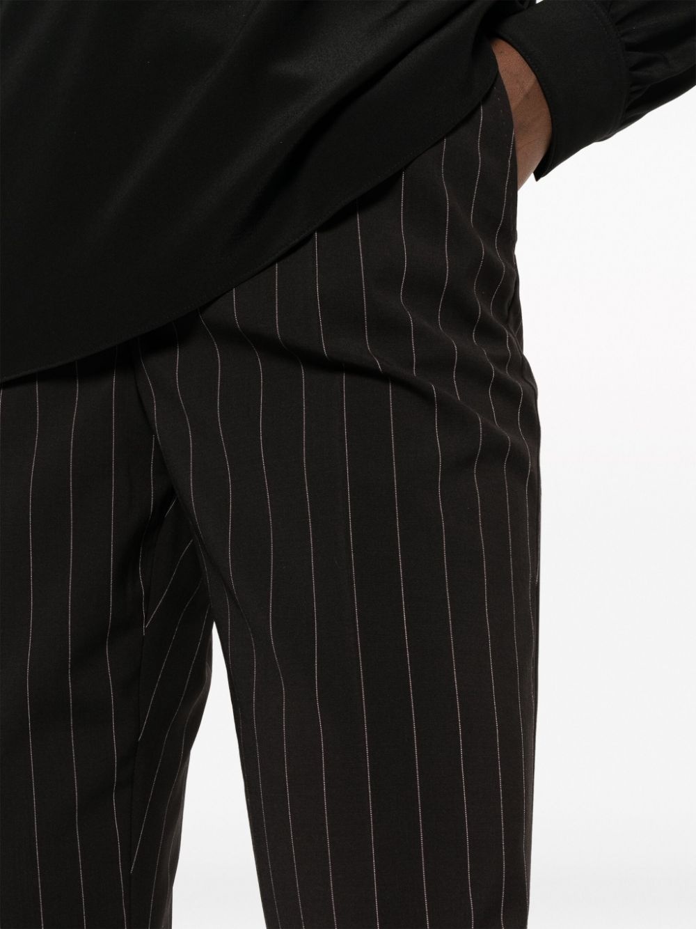 stripe-pattern wool tapered trousers - 5