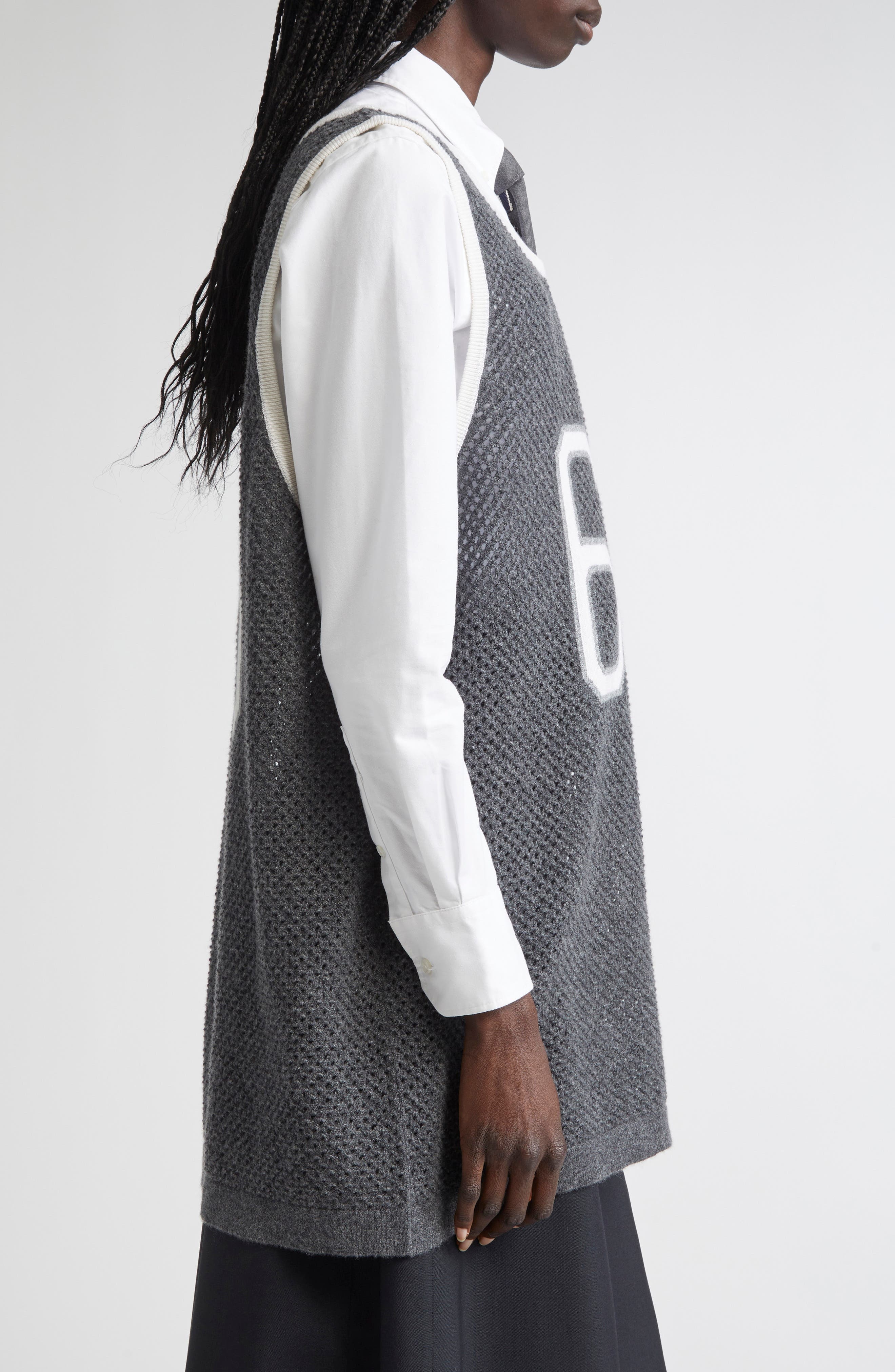 Thom Browne Athletic Mesh Basketball Jersey Sweater Vest in Medium Grey at Nordstrom - 4