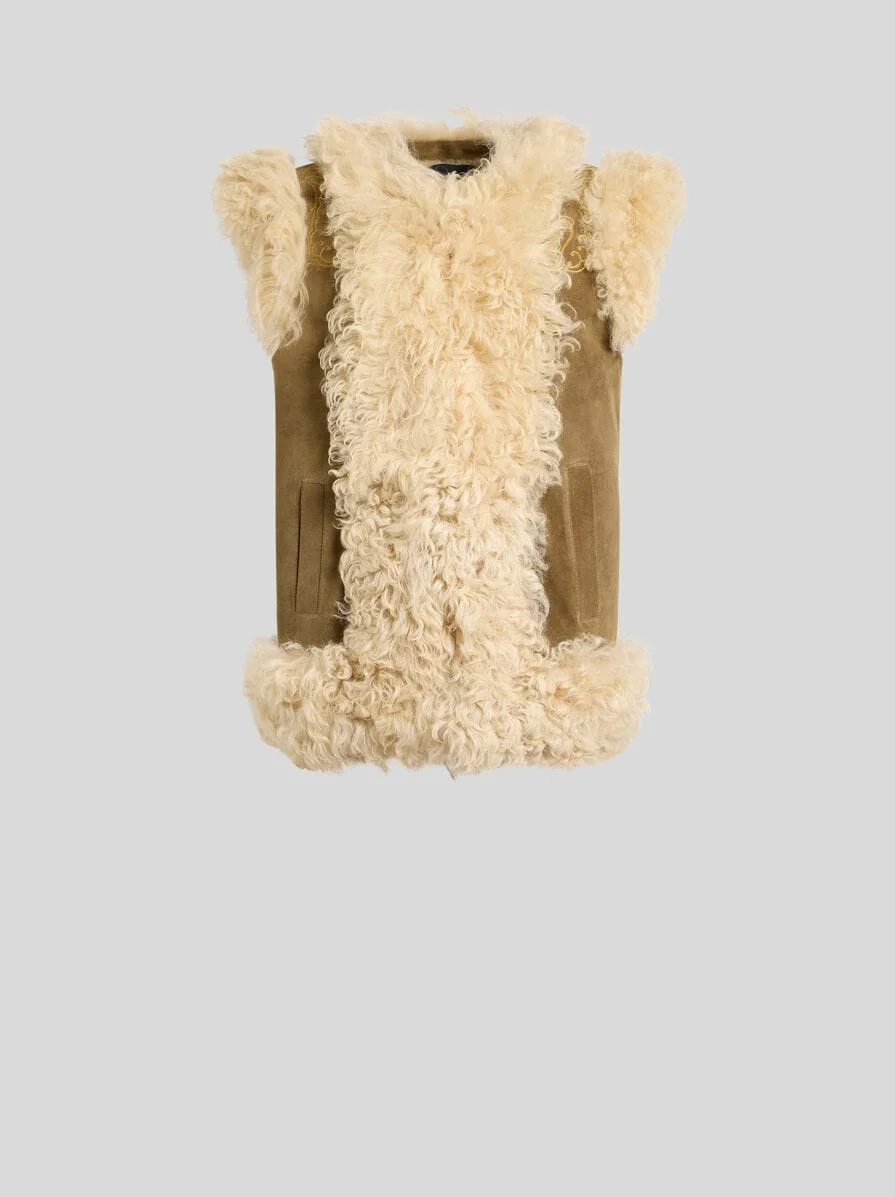 SHEARLING WAISTCOAT WITH PEACOCK EMBROIDERY - 1