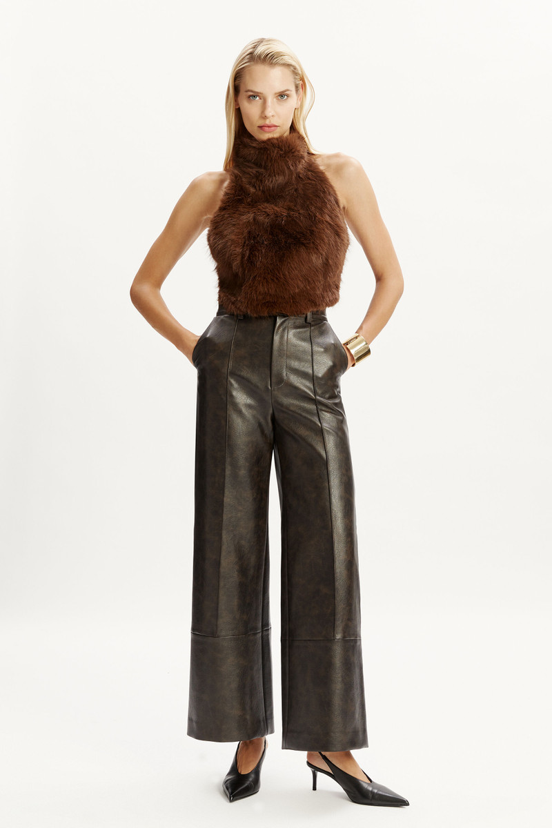 BARDOT Marlowe Vegan Leather Pant In Dark Chocolate outlook