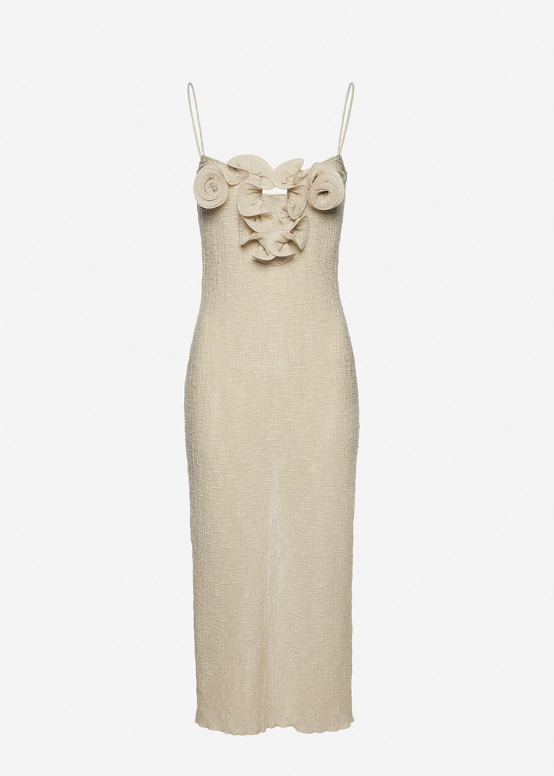 Sleeveless crepe beach midi dress in beige 1