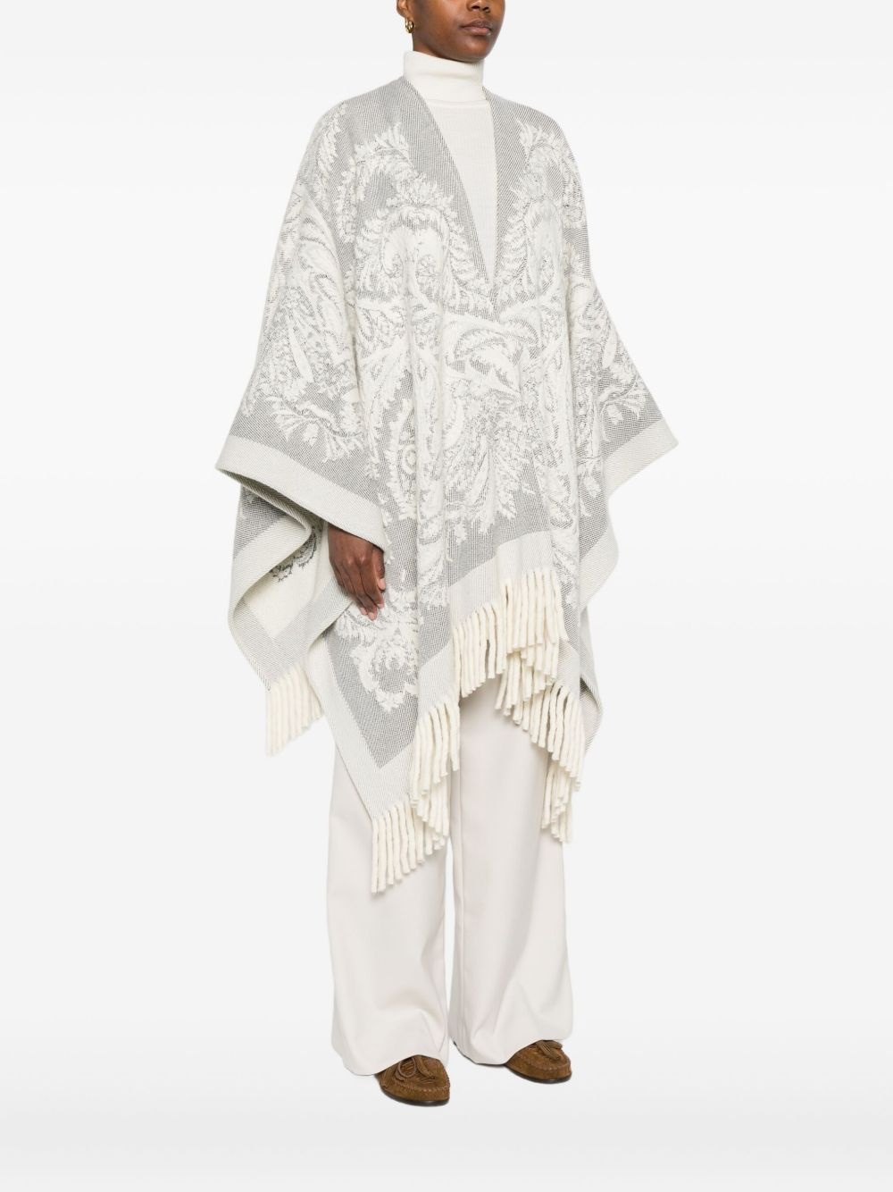 paisley-pattern fringed poncho - 3