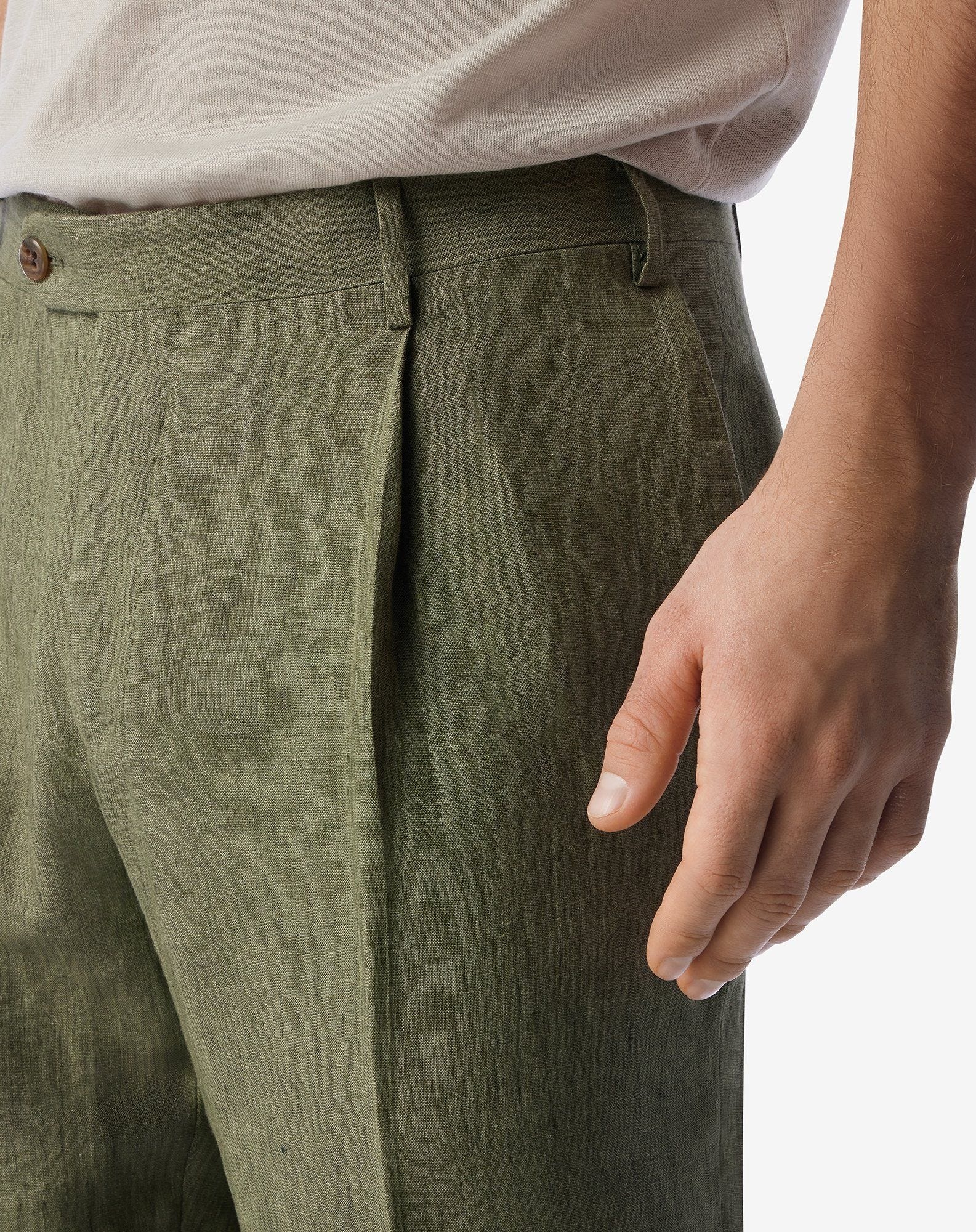 Single-dart green trousers made from pure linen chambray - 4