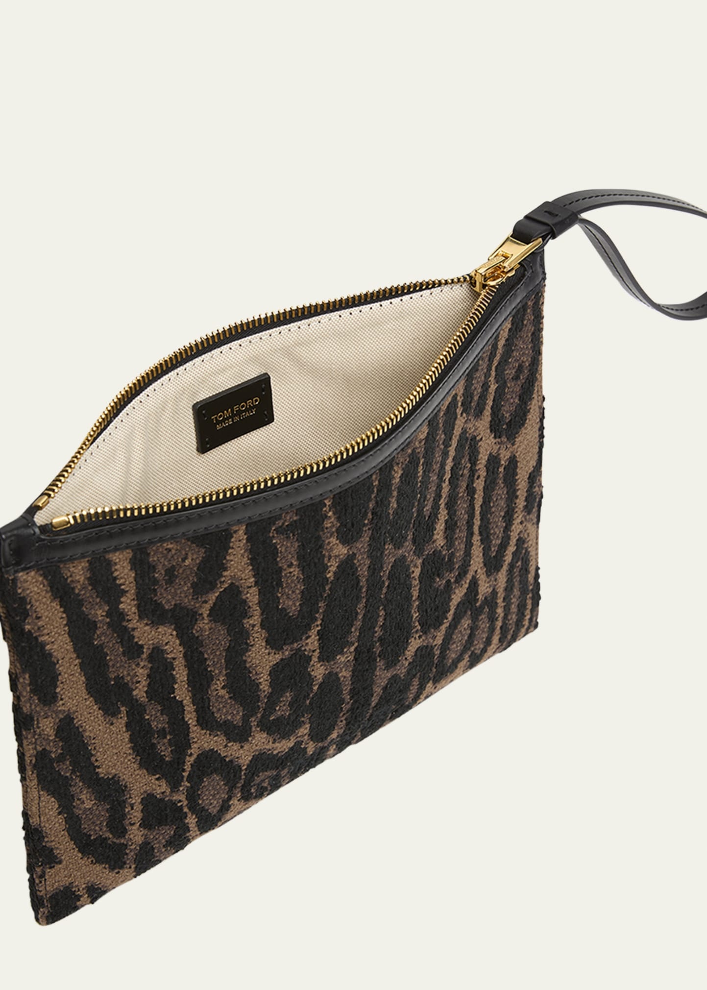 Wristlet Pouch Bag in Jacquard and Calf Leather - 4