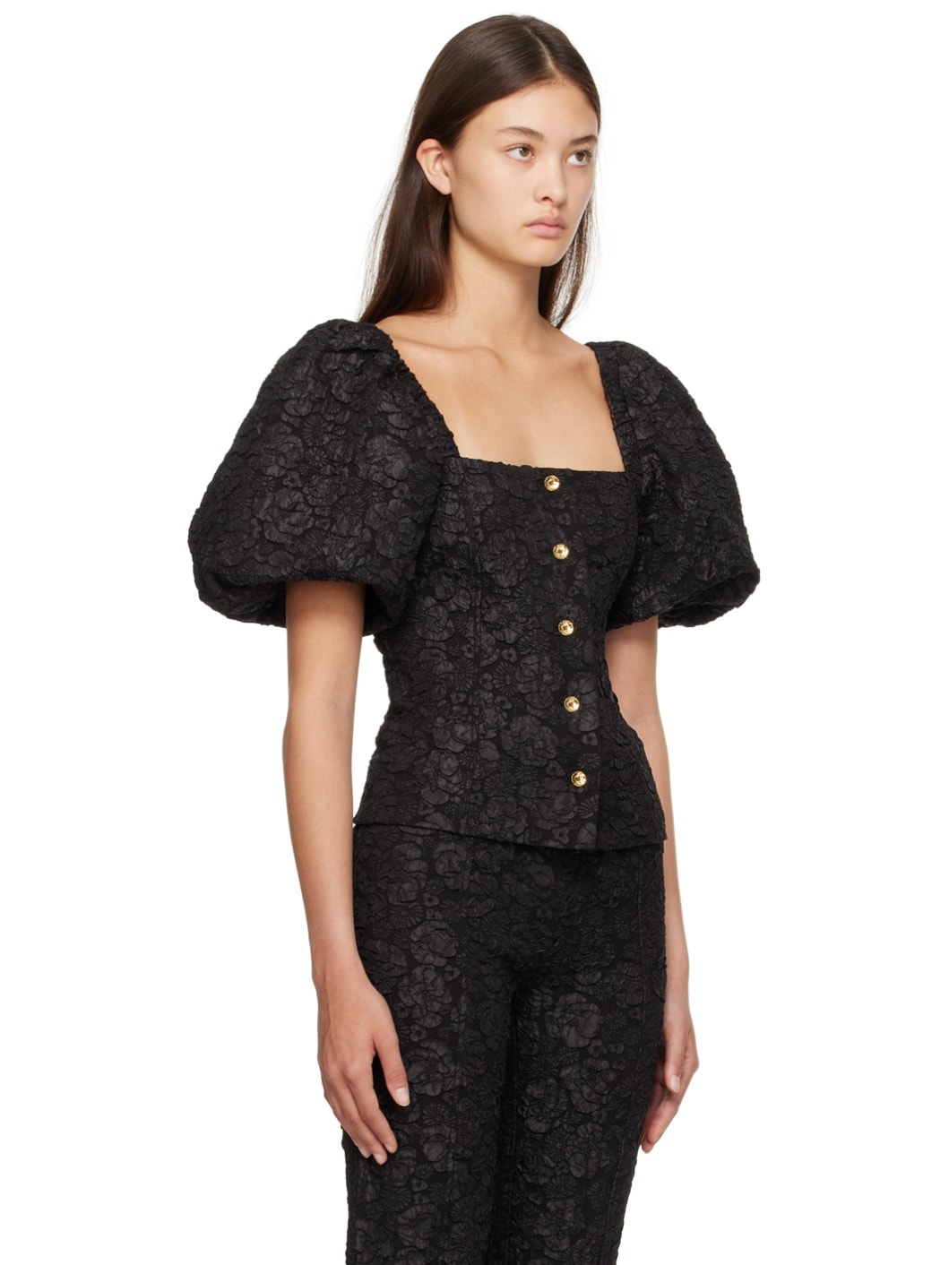 Black Puff Sleeve Blouse - 2