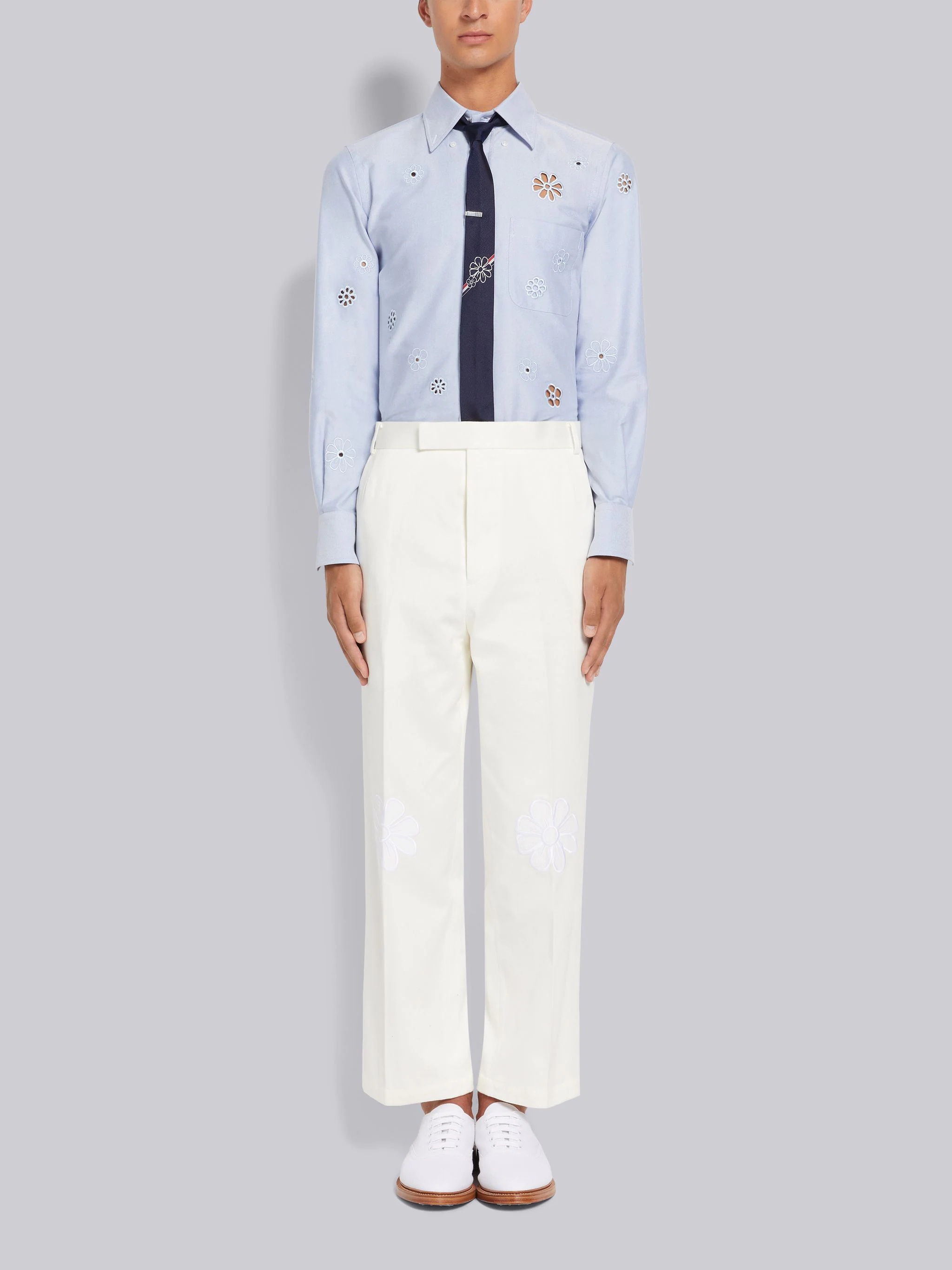 Light Blue Floral Broderie Anglaise Straight Fit Shirt - 5