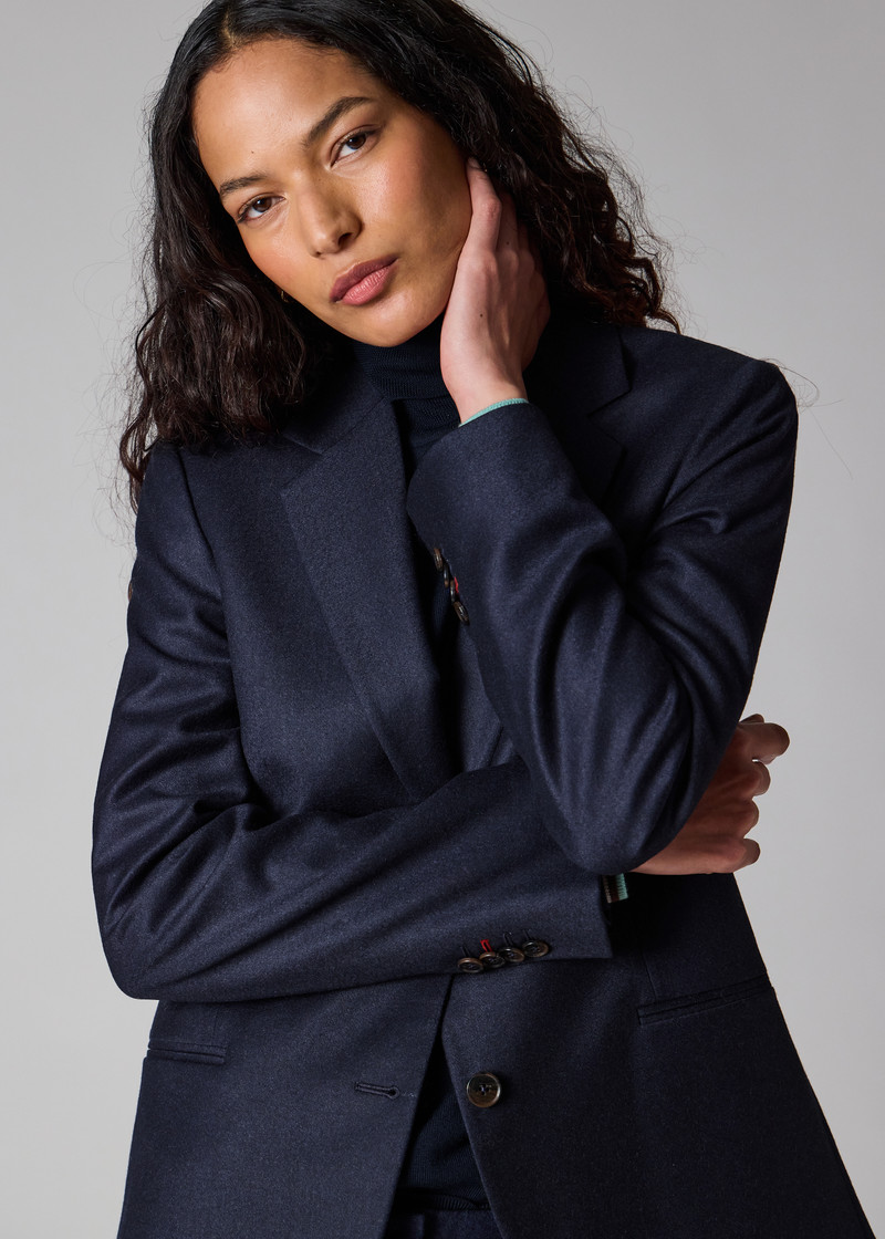 Women's Navy Wool-Cashmere Flannel Blazer 8