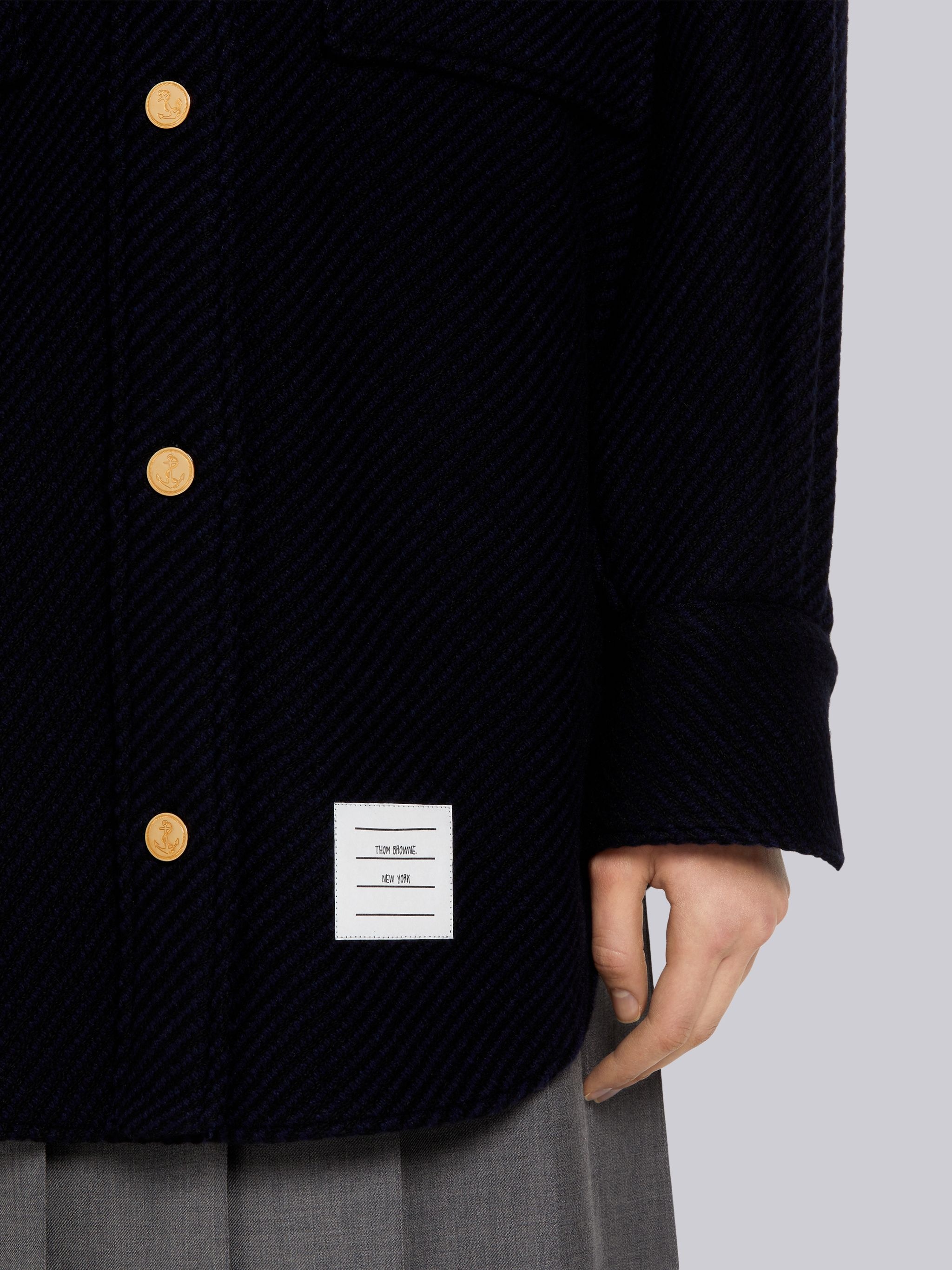 Navy Twill Weave Cashmere Tweed Supersized Shirtdress - 6