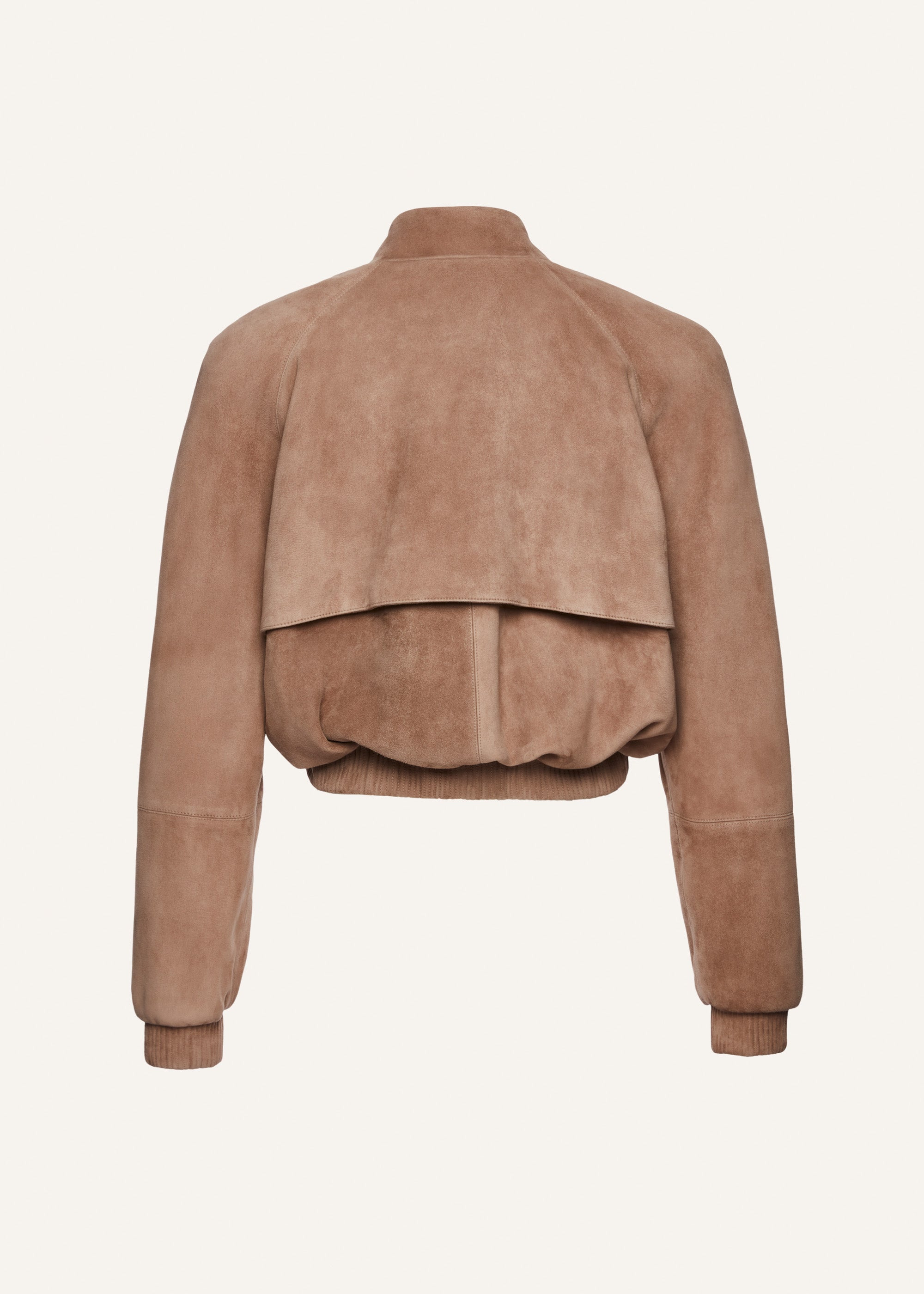 Cropped leather bomber jacket in beige suede - 2