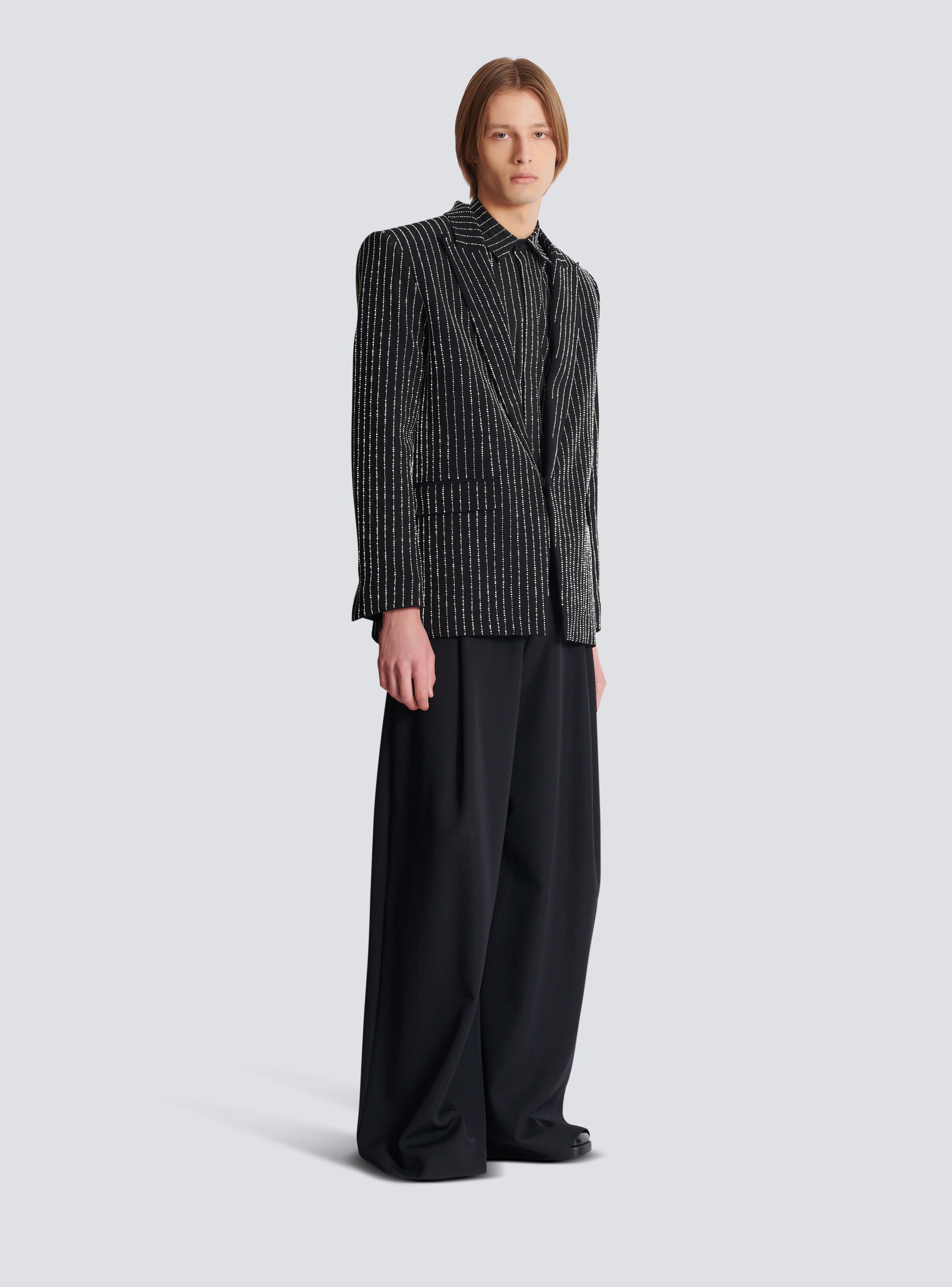 1-button wool jacket with crystal stripes - 3