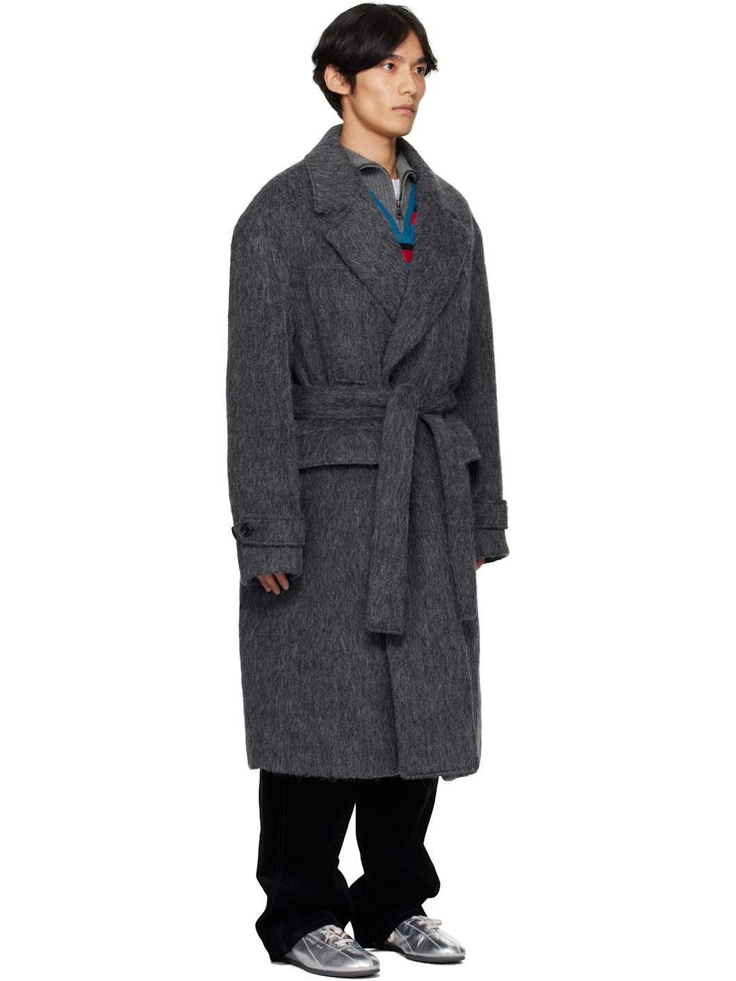 Gray Mattia Shaggy Wool Robe Coat - 2