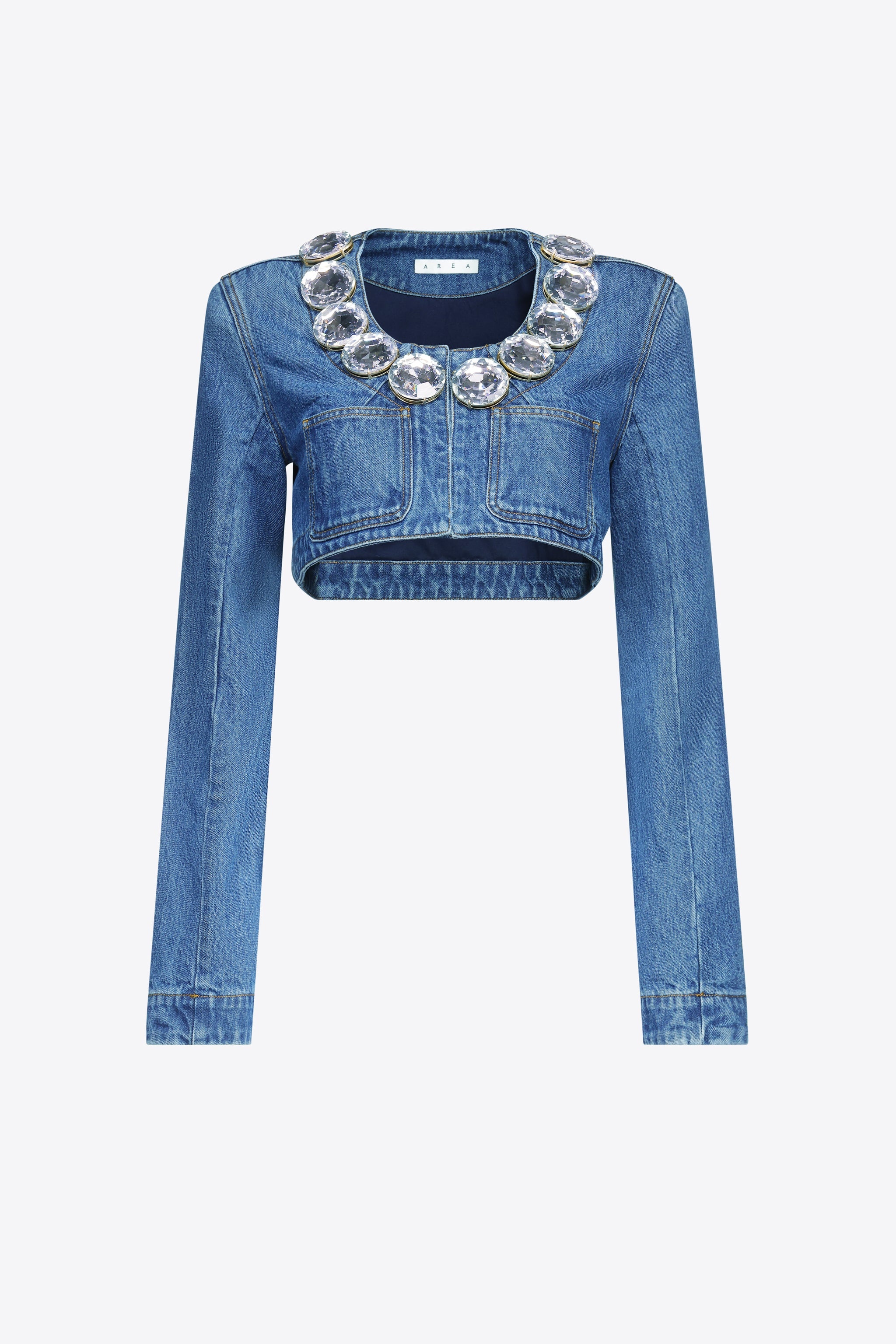 JUMBO CRYSTAL DENIM CROPPED BLAZER - 1