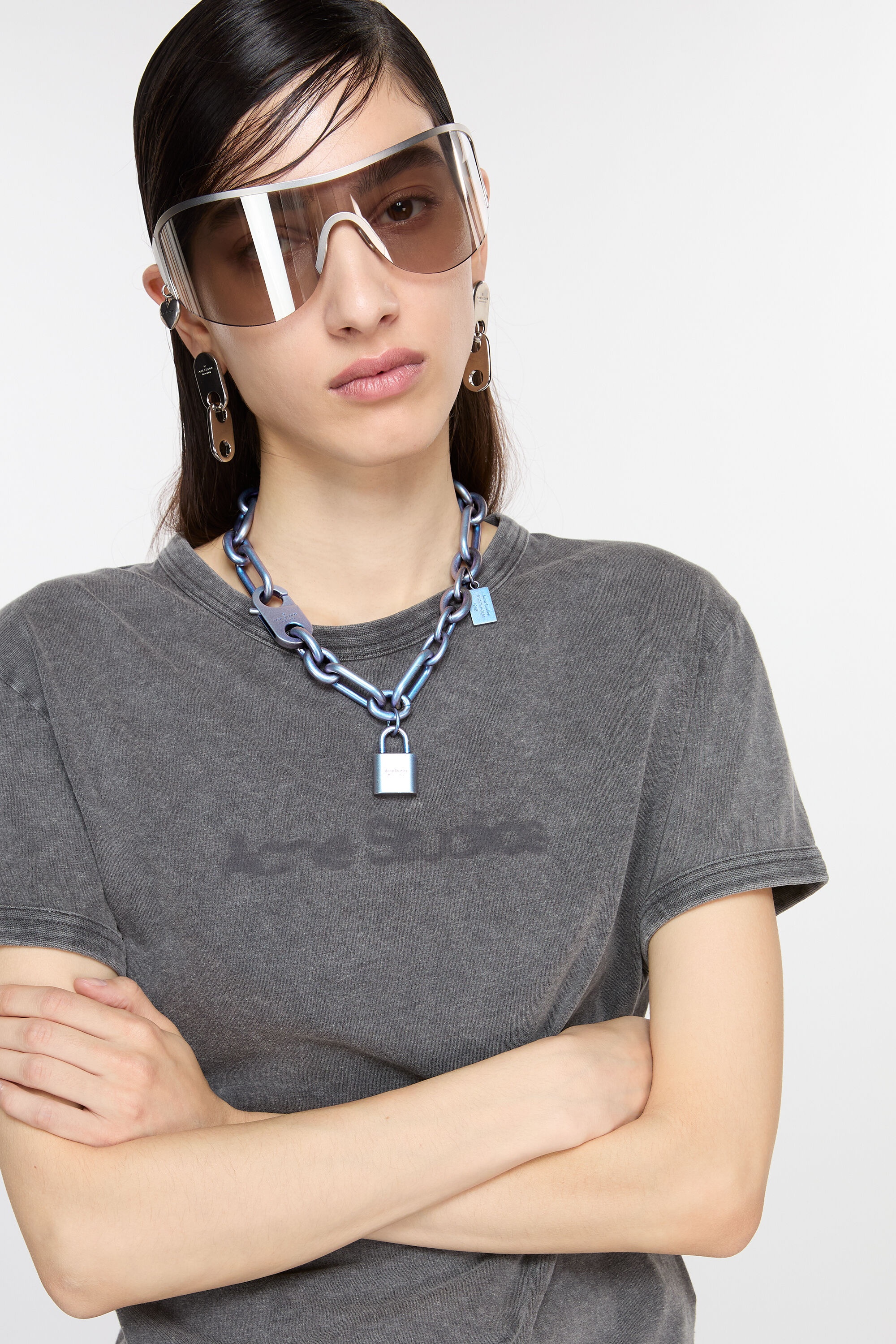 Padlock chain necklace - Silver blue - 2