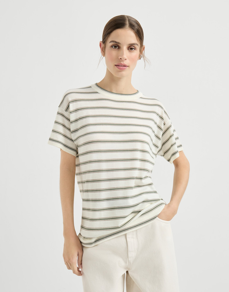 Virgin wool & cashmere lightweight sparkling stripe knit t-shirt 2