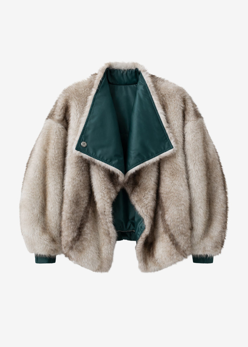 Vera Faux Fur Reversible Short Coat - Beige/Green 1