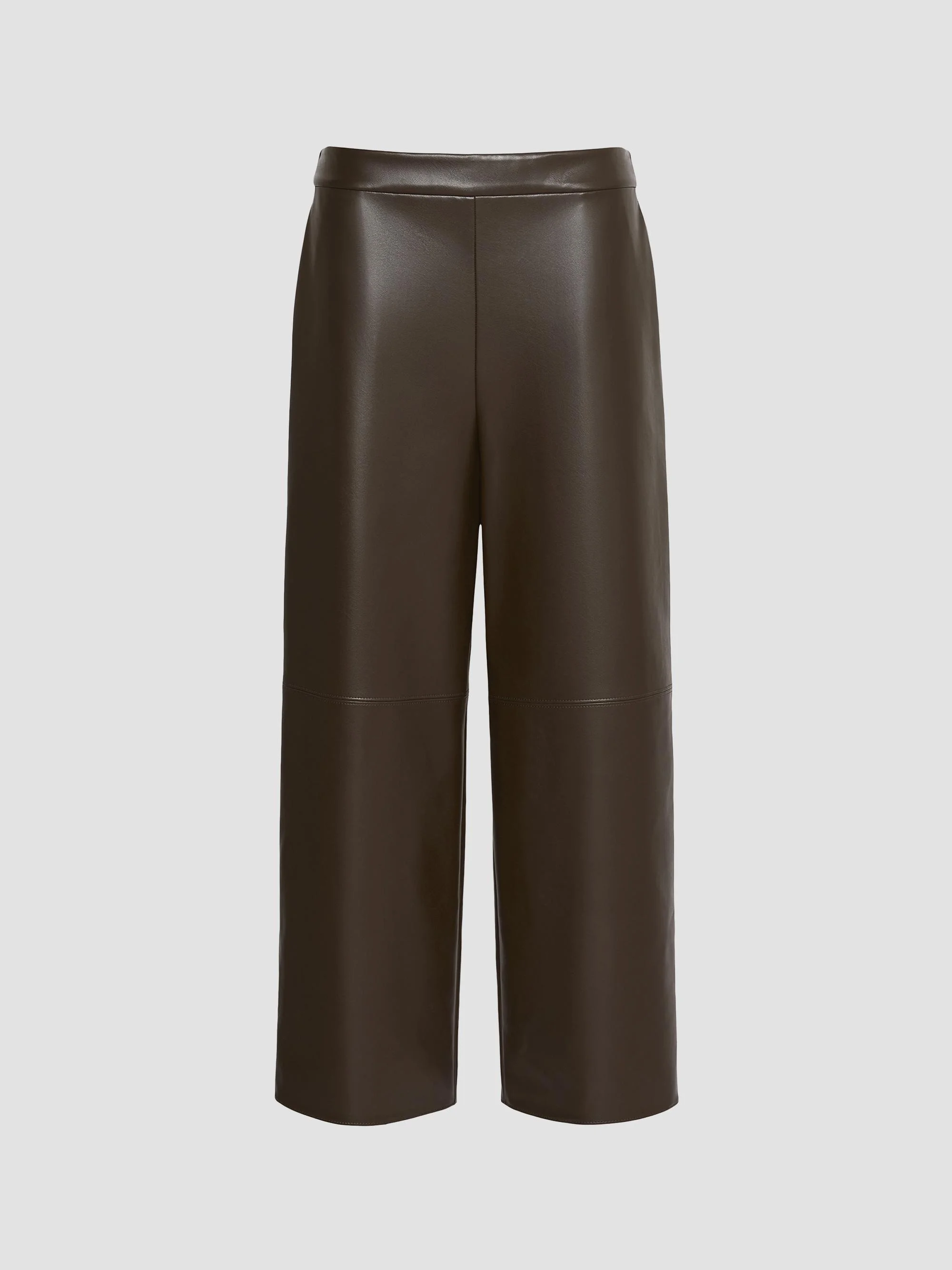 Women's Coated Jersey Cropped Trousers - Dark Bown - 1