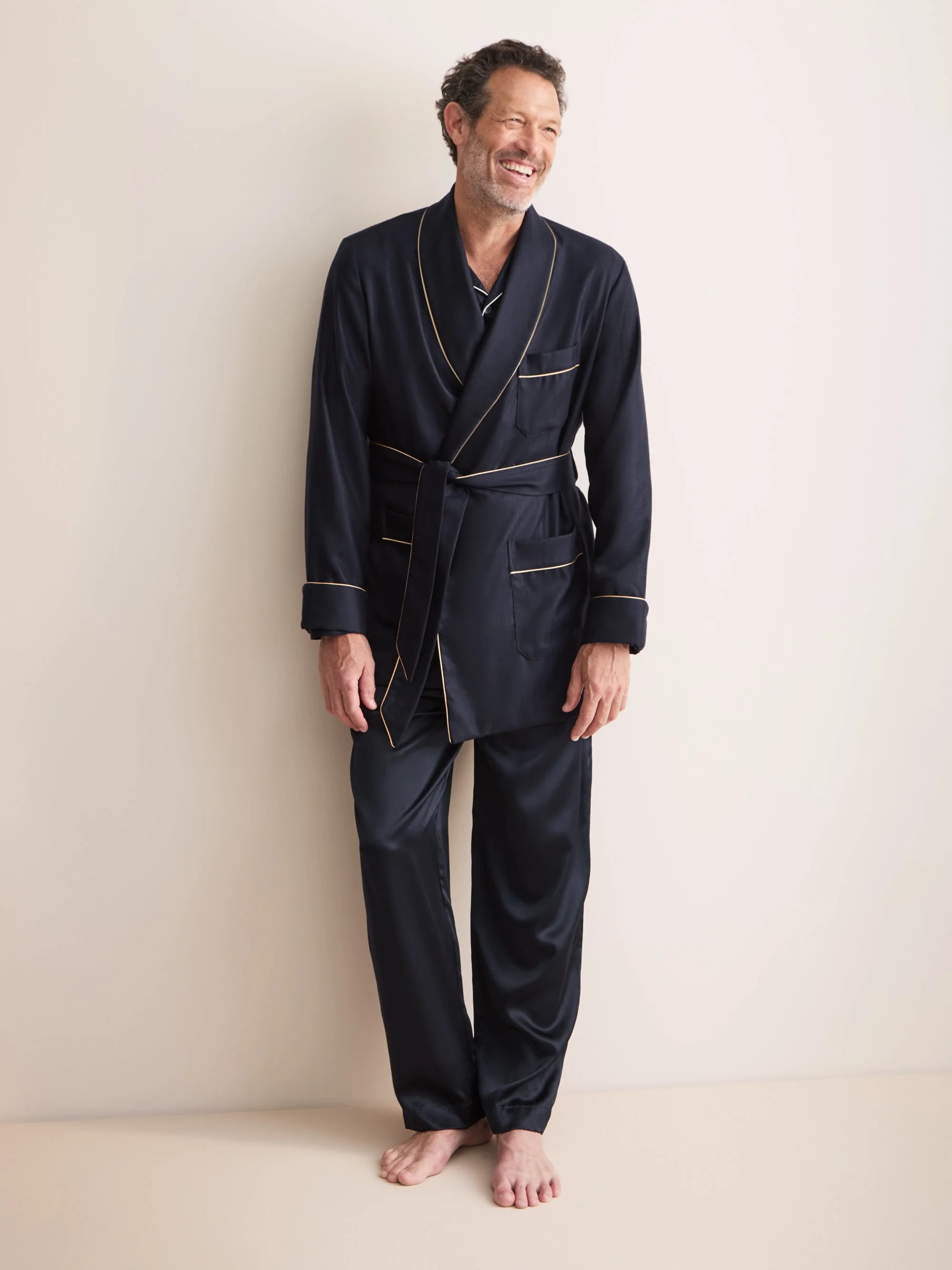 Duke Cashmere Short Robe Navy Blue - 1
