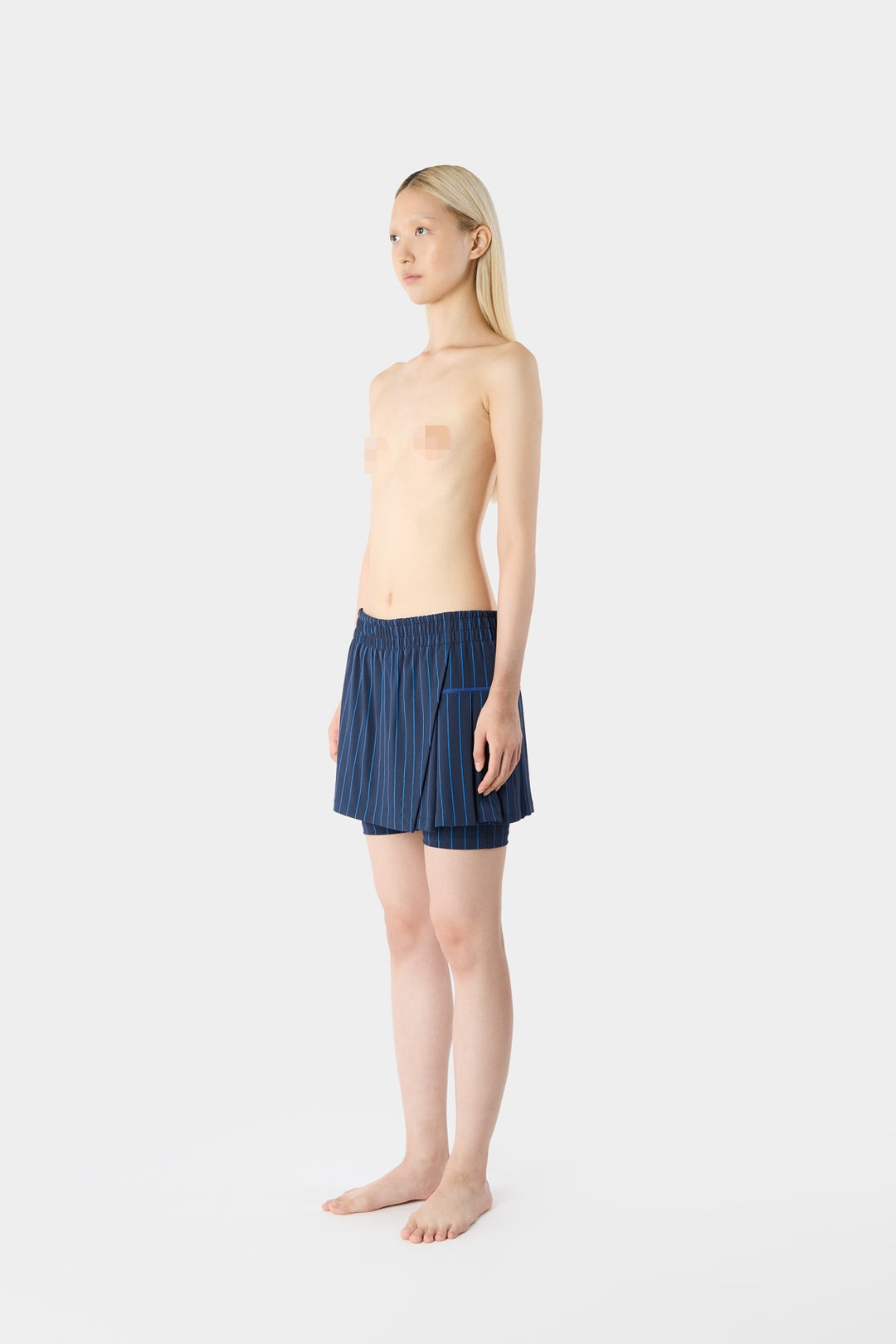 MINI SKIRT WITH PANEL / navy & azure stipes - 4