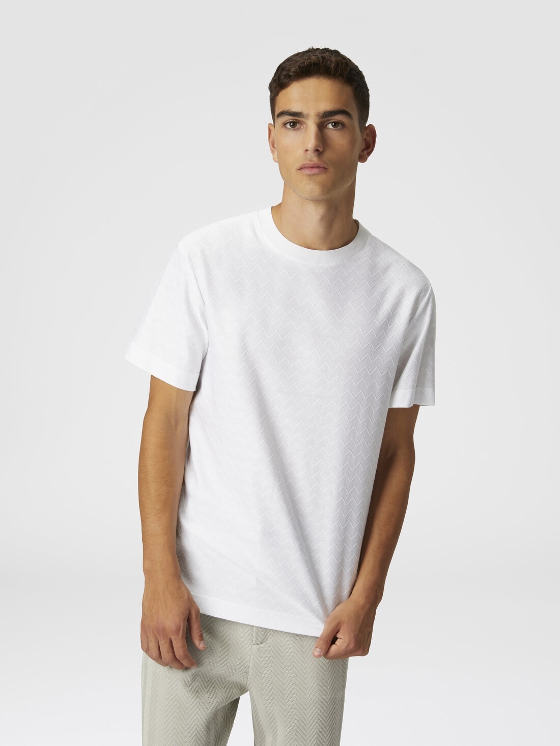Tone-on-tone zig zag cotton jersey crewneck T-shirt - 4