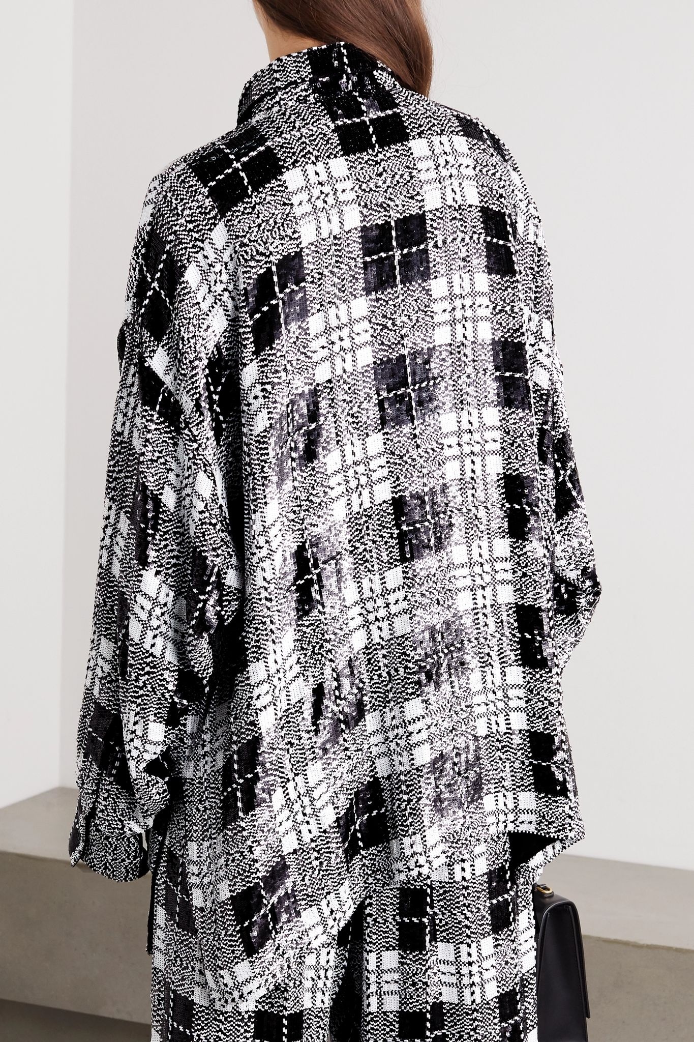 Oversized checked sequined tulle shirt - 4