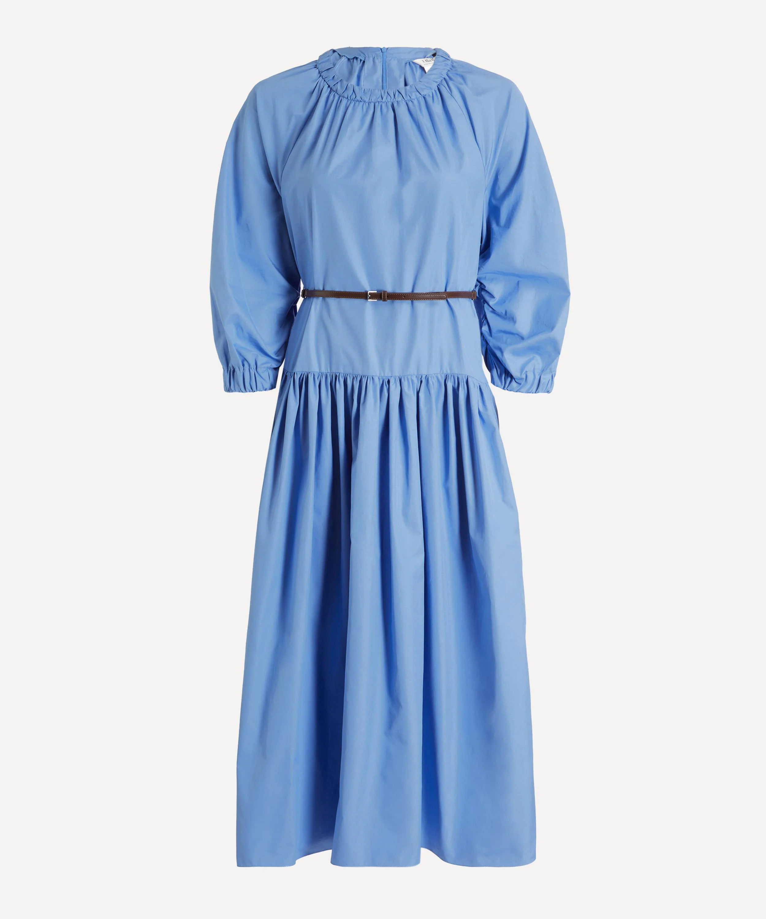 Light Blue Long Cotton Poplin Dress - 1