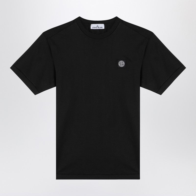 Stone Island Black Cotton T-Shirt With Logo Patch Men - 1