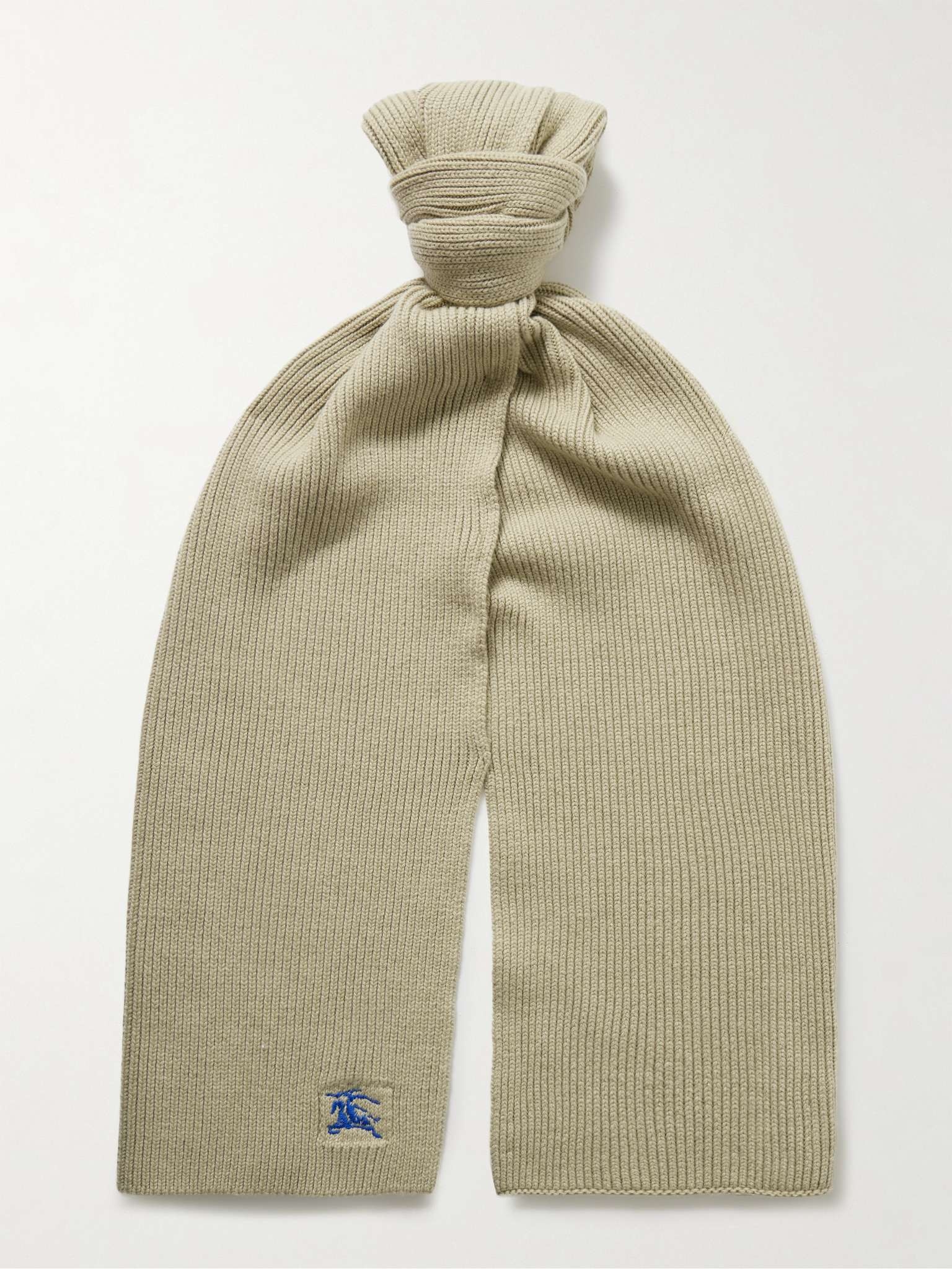 Logo-Embroidered Ribbed Cashmere Scarf - 1