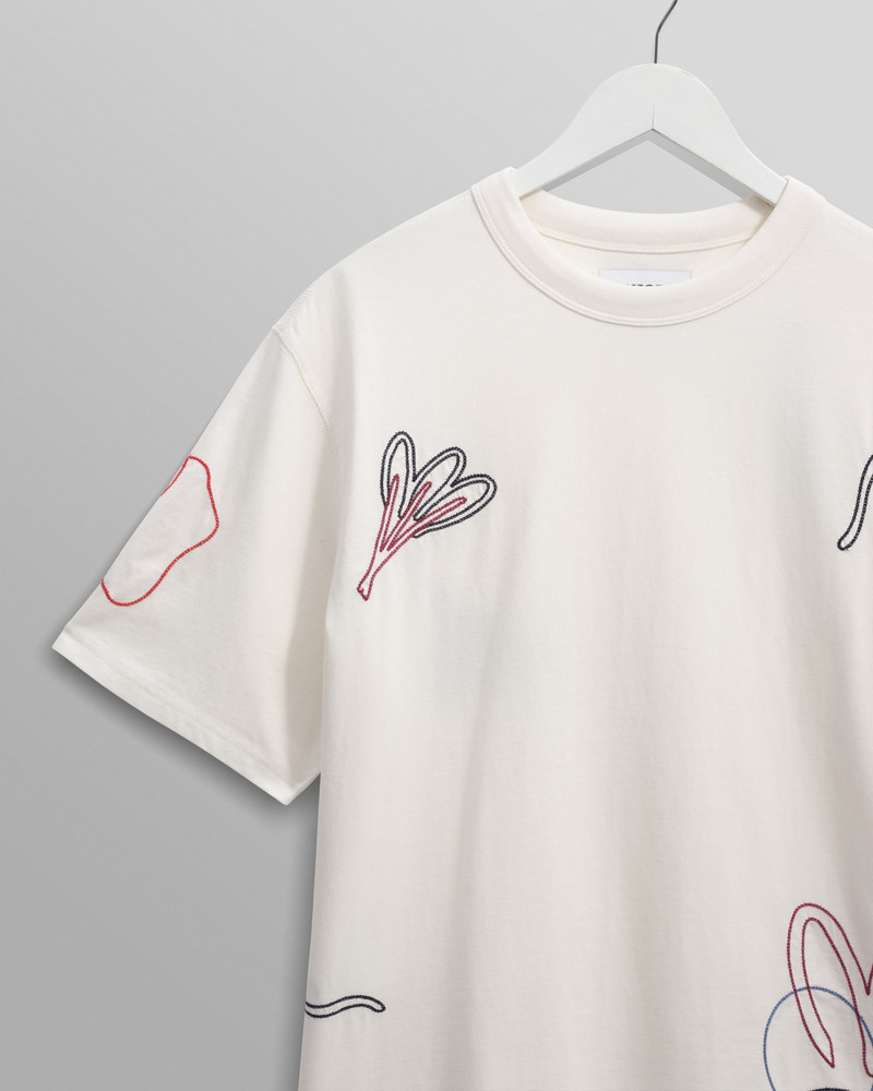 Milton - Ecru Embroidered Organic Cotton T-Shirt 10