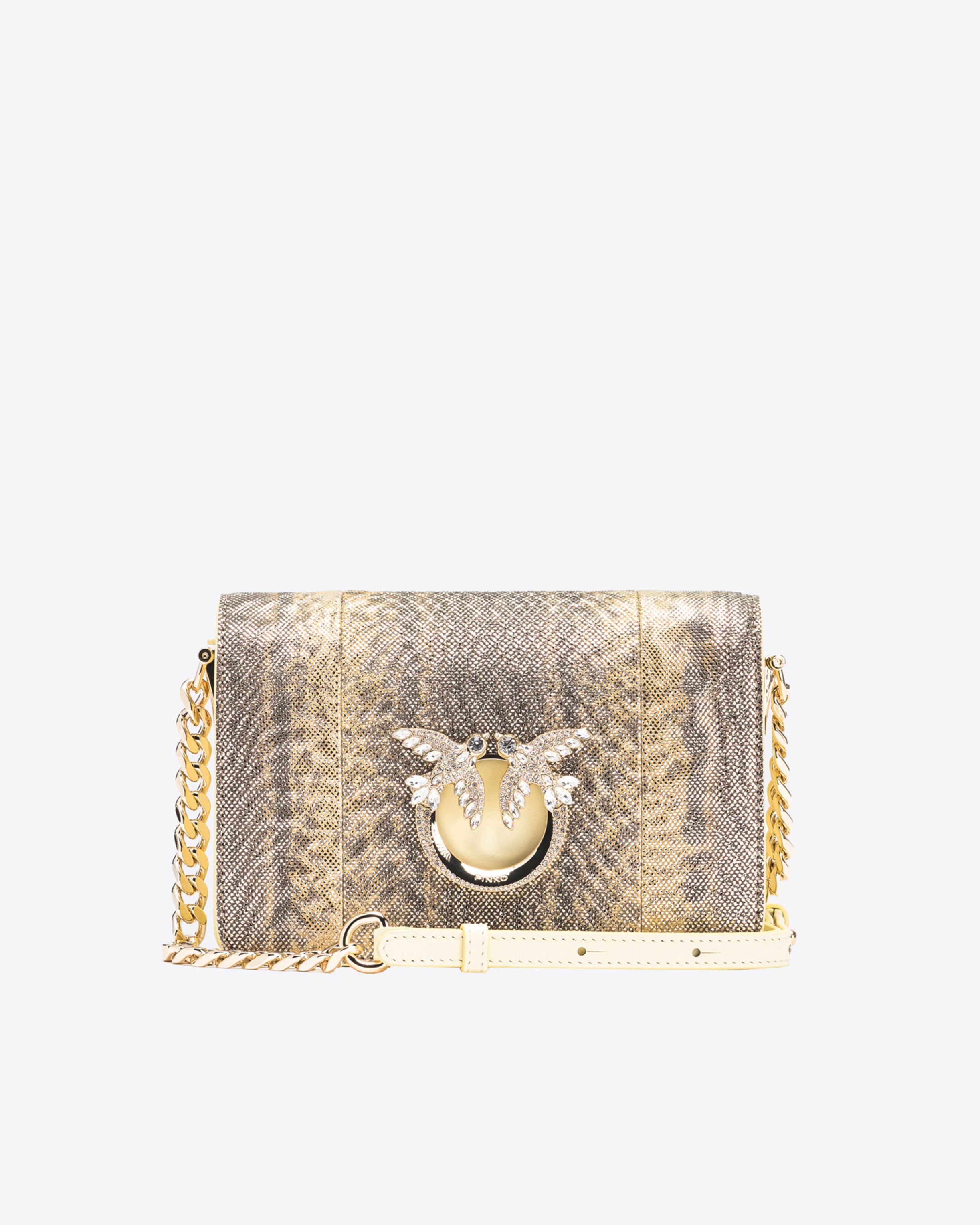 PINKO GALLERIA MINI CLICK CROSSBODY BAG IN GLITTERY REPTILE LEATHER - 1