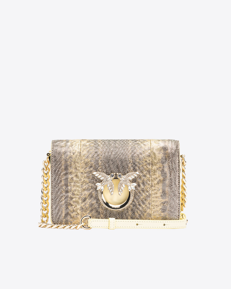 PINKO GALLERIA MINI CLICK CROSSBODY BAG IN GLITTERY REPTILE LEATHER 1