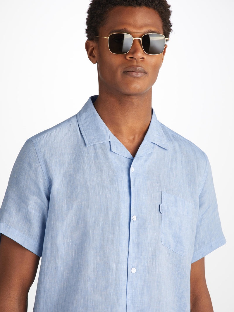 Men's Short Sleeve Shirt Monaco Linen Blue - 5