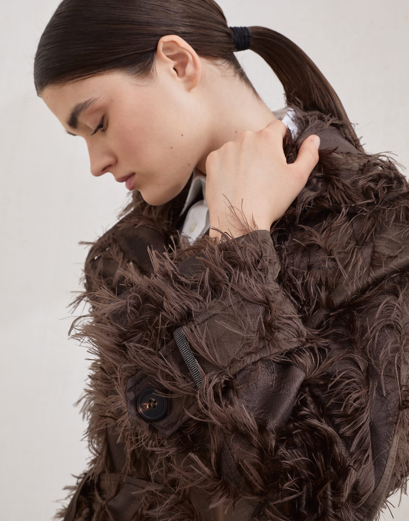 Dracaena fil coupé belted coat in techno cotton and silk with shiny cuff details - 3