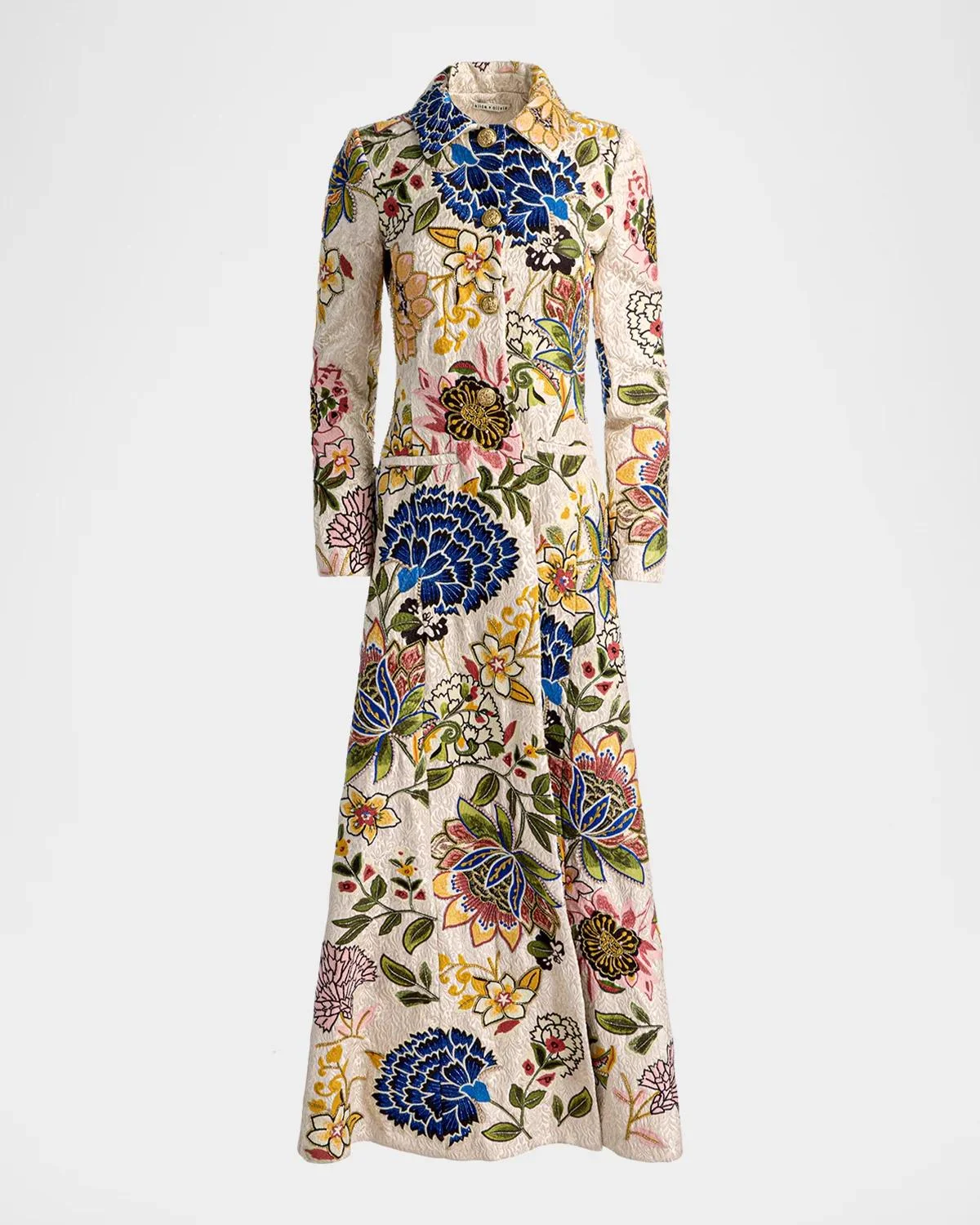 Eleanor Embroidered Floral Jacquard Long Coat - 1