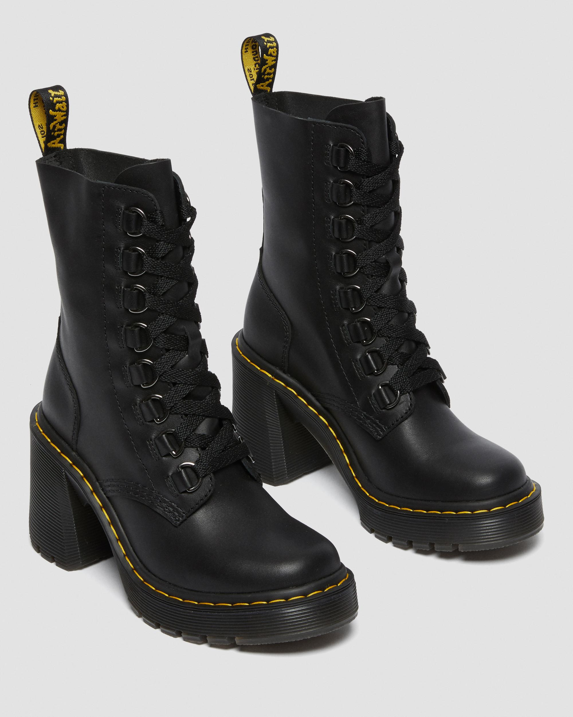 Chesney Leather Flared Heel Lace Up Boots - 6