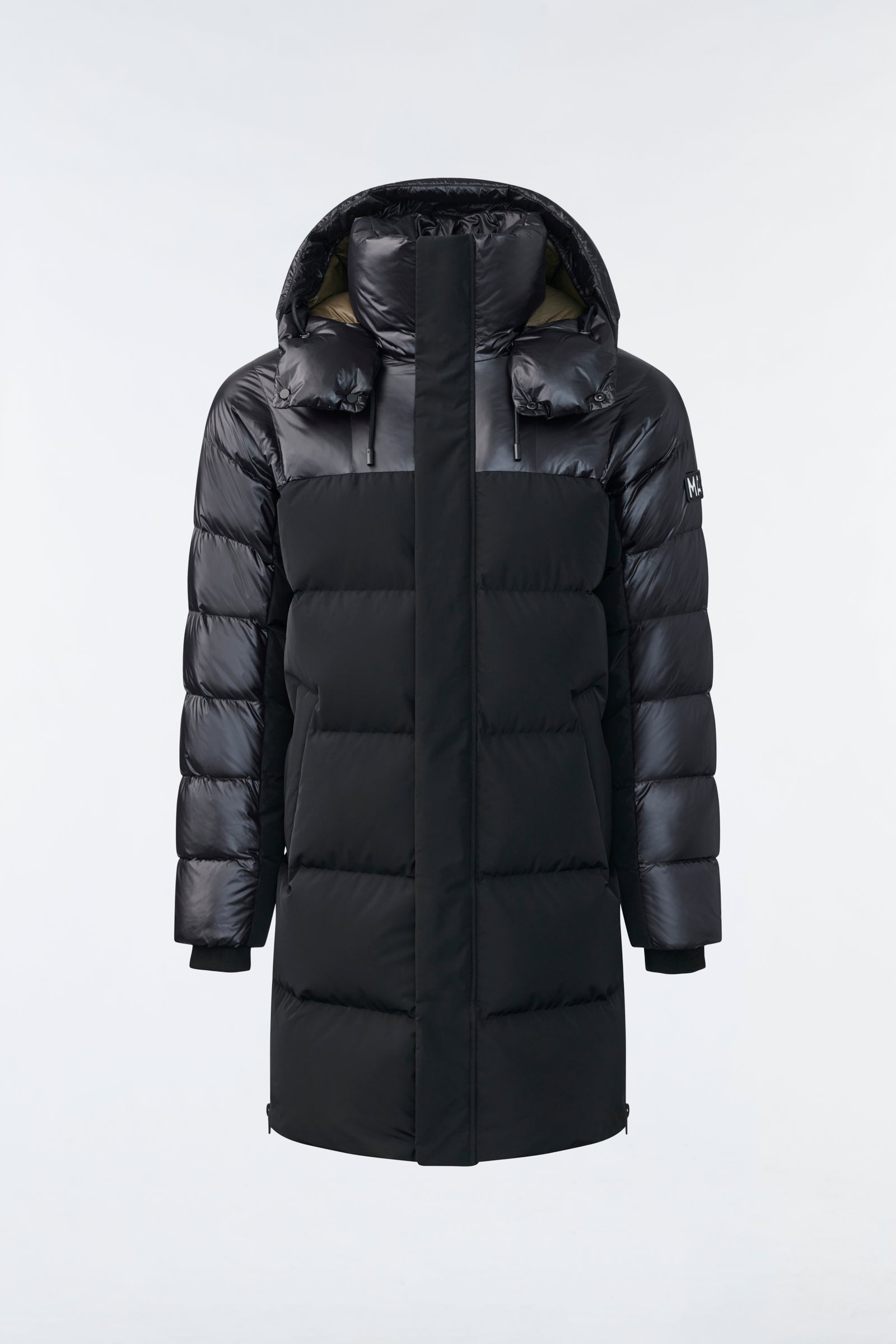 KAZUYA mixed-media down coat with hood - 1