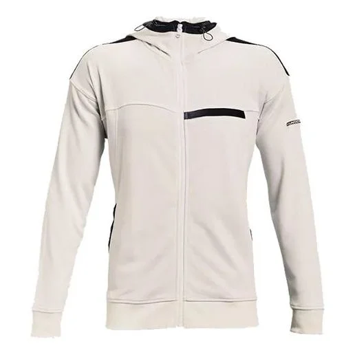Men's Under Armour Rival Terry AMP Casual Sports Zipper Hooded Jacket White 1361595-112 - 1