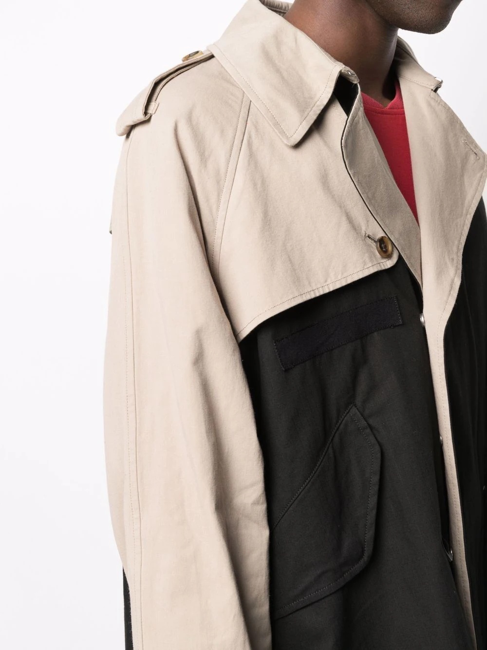 contrast-panel trench coat - 5