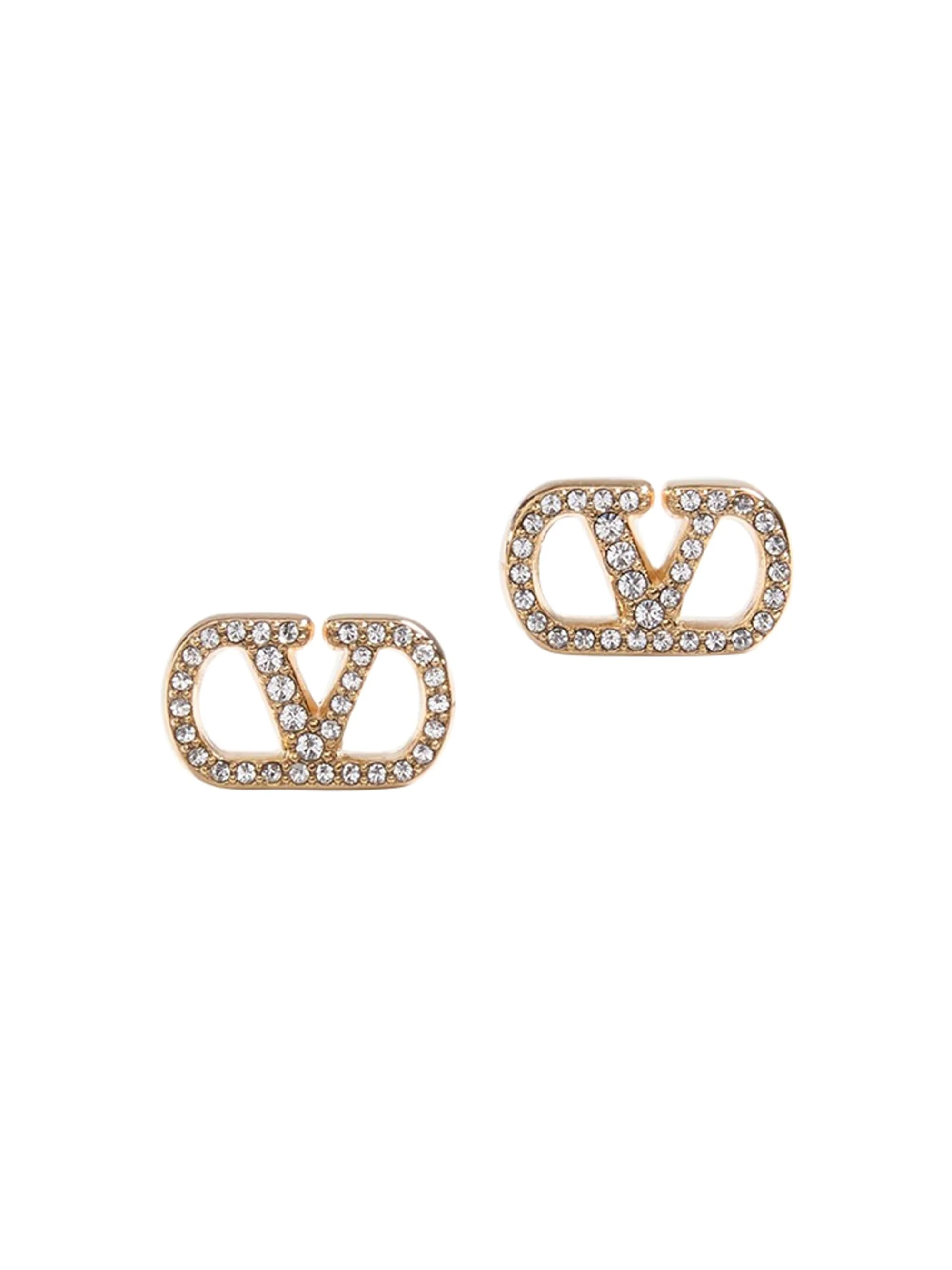 Women's VLogo Signature Earrings in Metal and Swarovski Crystals - Gold Crystal - 1