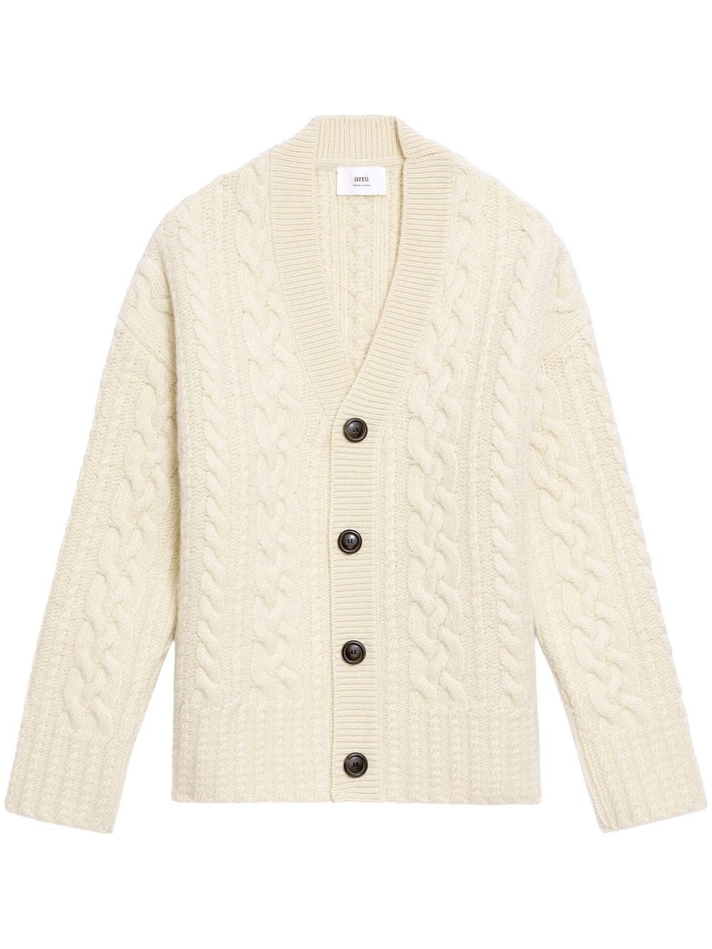 V-neck cable knit cardigan - 1