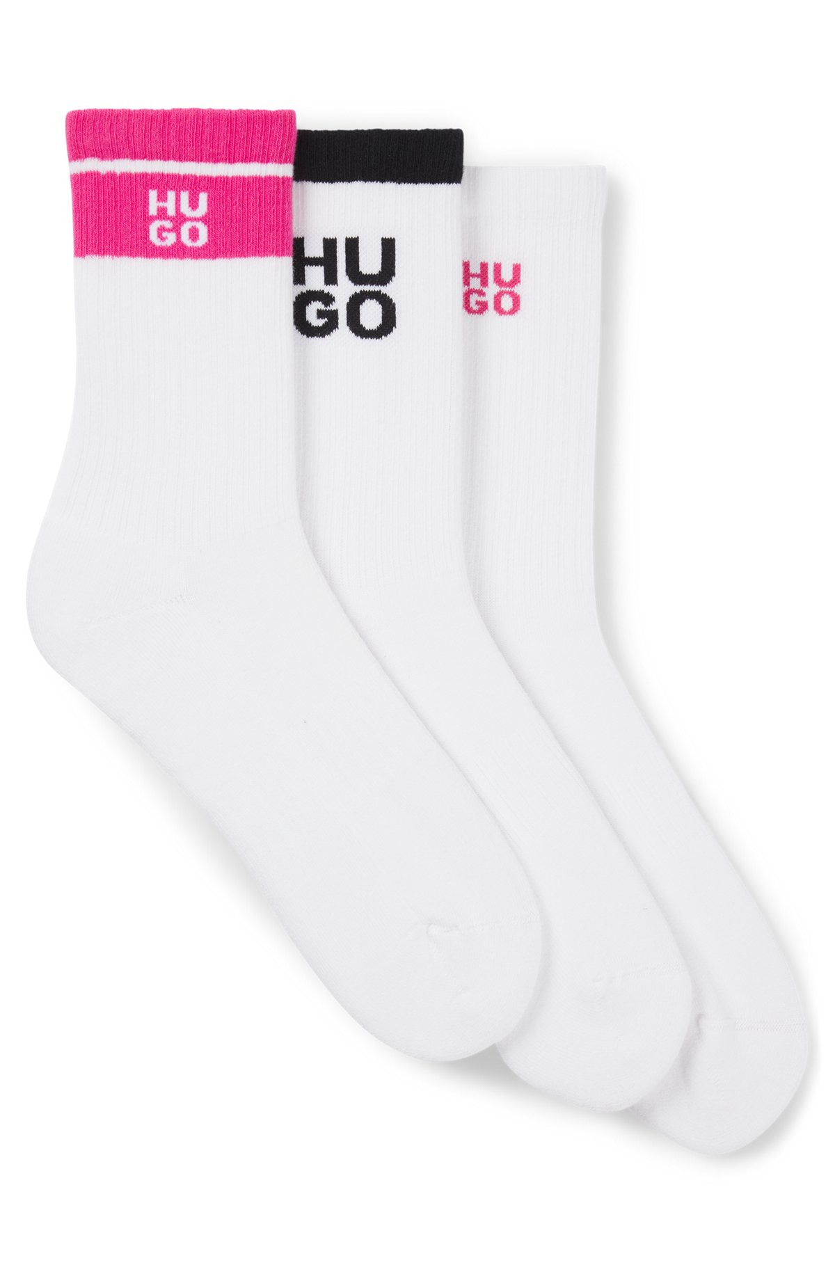 THREE-PACK OF RIBBED SHORT SOCKS WITH STACKED LOGOS - 1