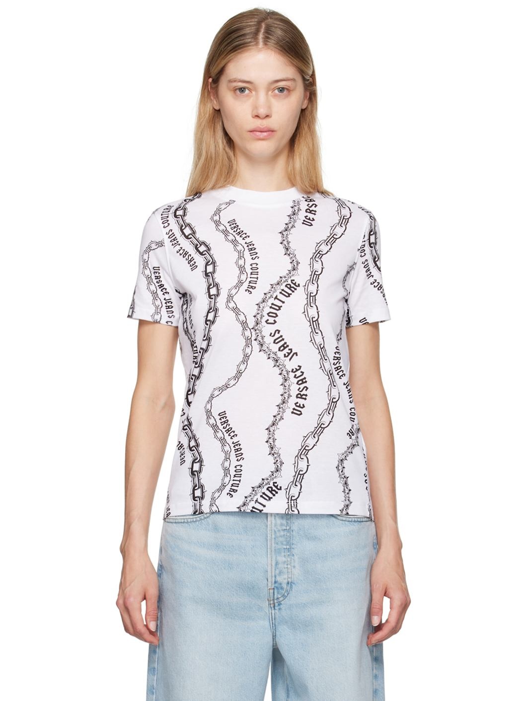 White & Black Chain Couture T-Shirt - 1