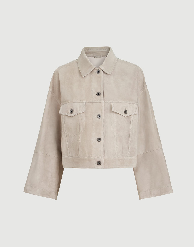 Couture suede outerwear jacket with monili 1