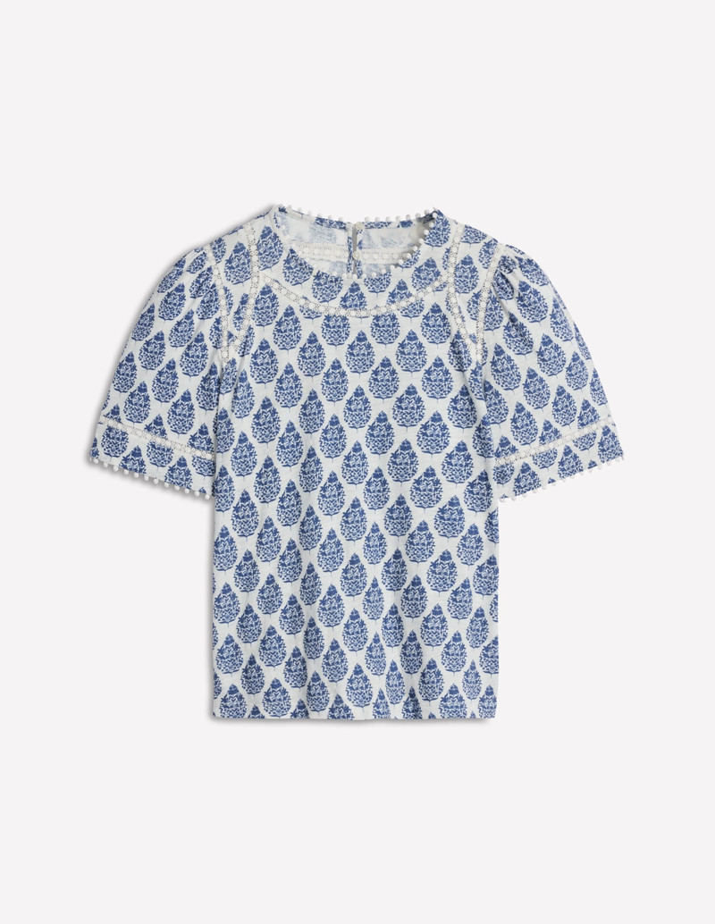 Mila Lace Trim Top-Denim Blue, Wildflower Bouquet 1
