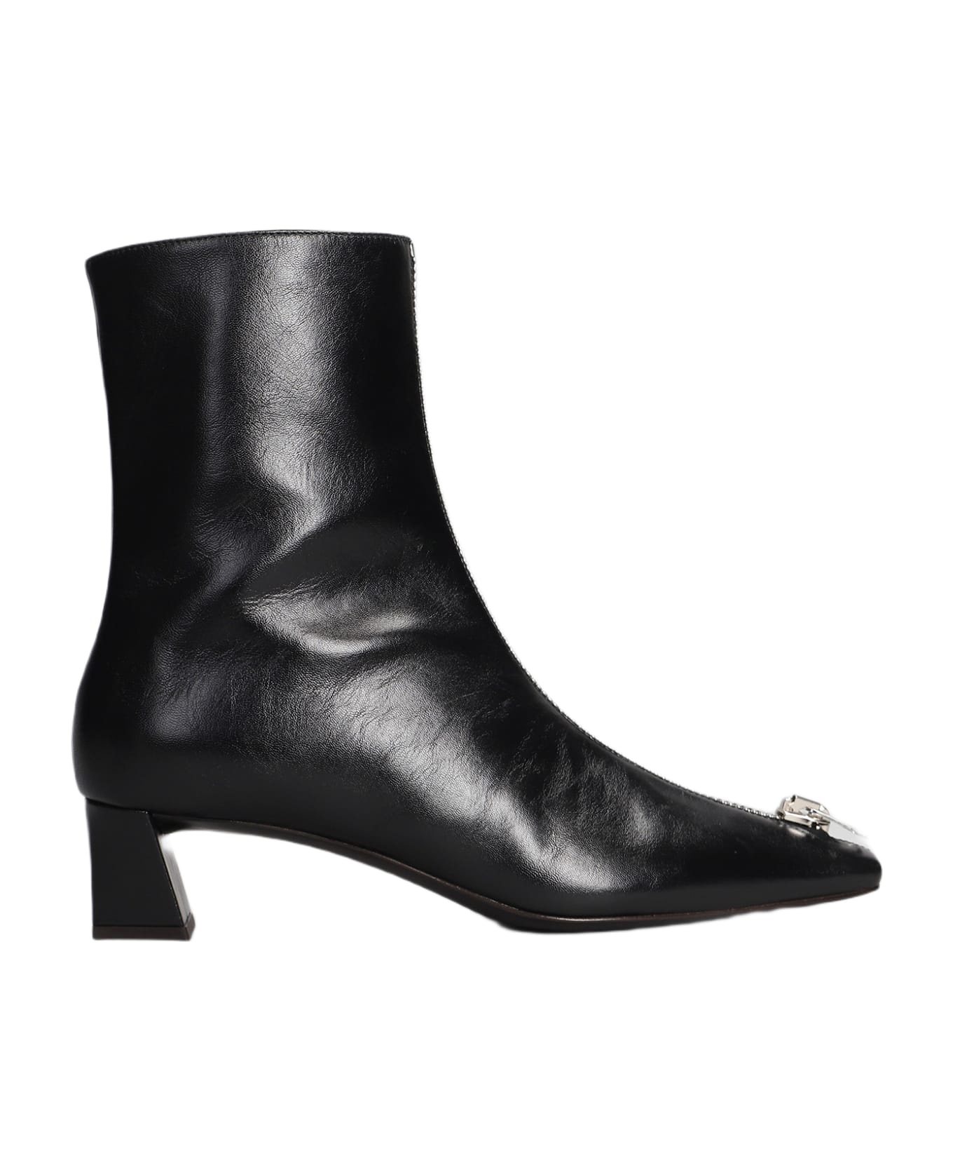 Oranie Low Heels Ankle Boots In Black Leather - 1